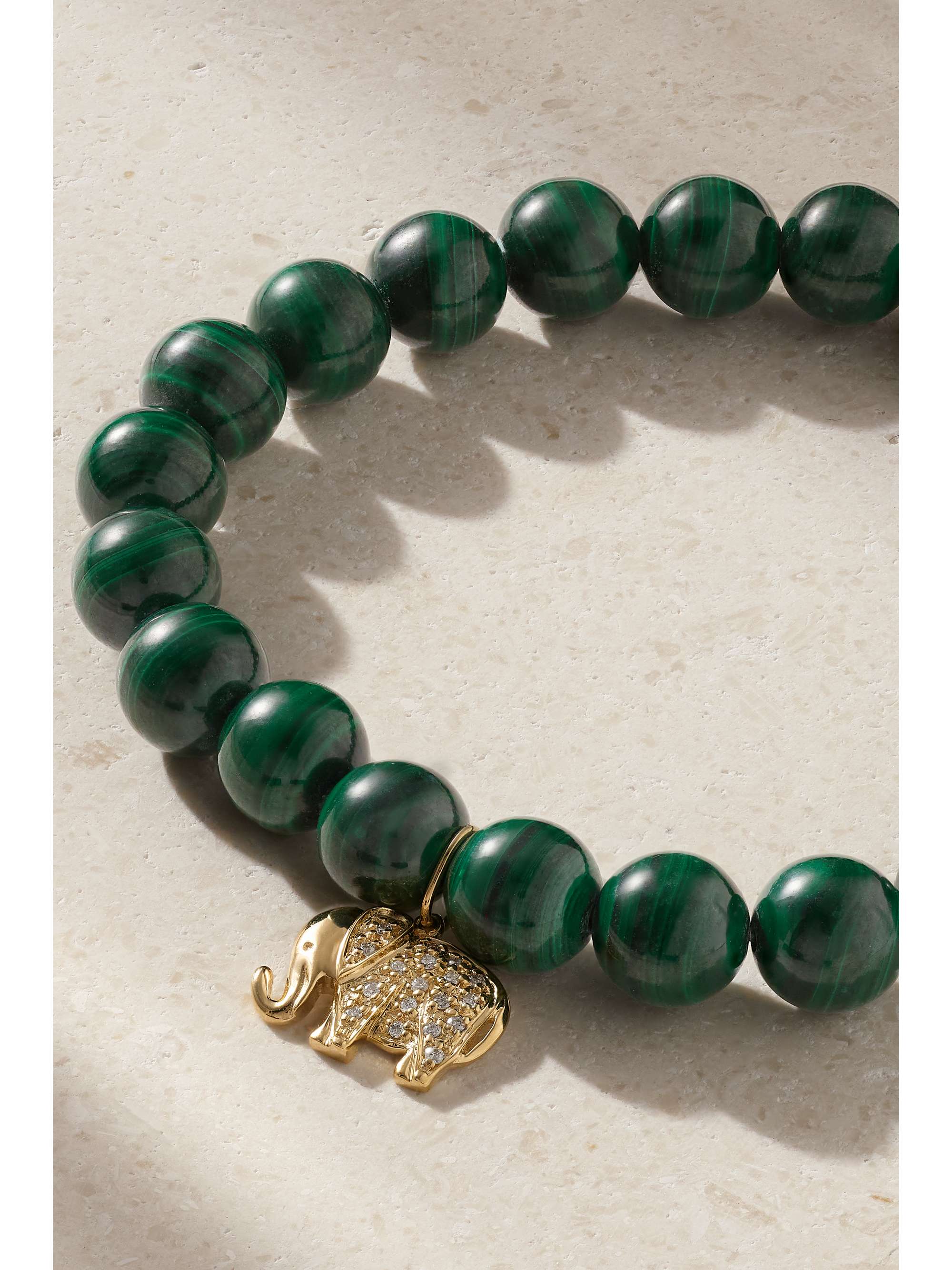 SYDNEY EVAN Elephant 14-karat gold, malachite and diamond bracelet