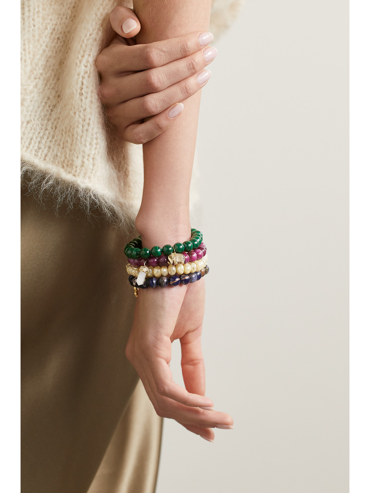 Sydney Evan Elephant 14-karat Gold, Malachite And Diamond Bracelet In Gold