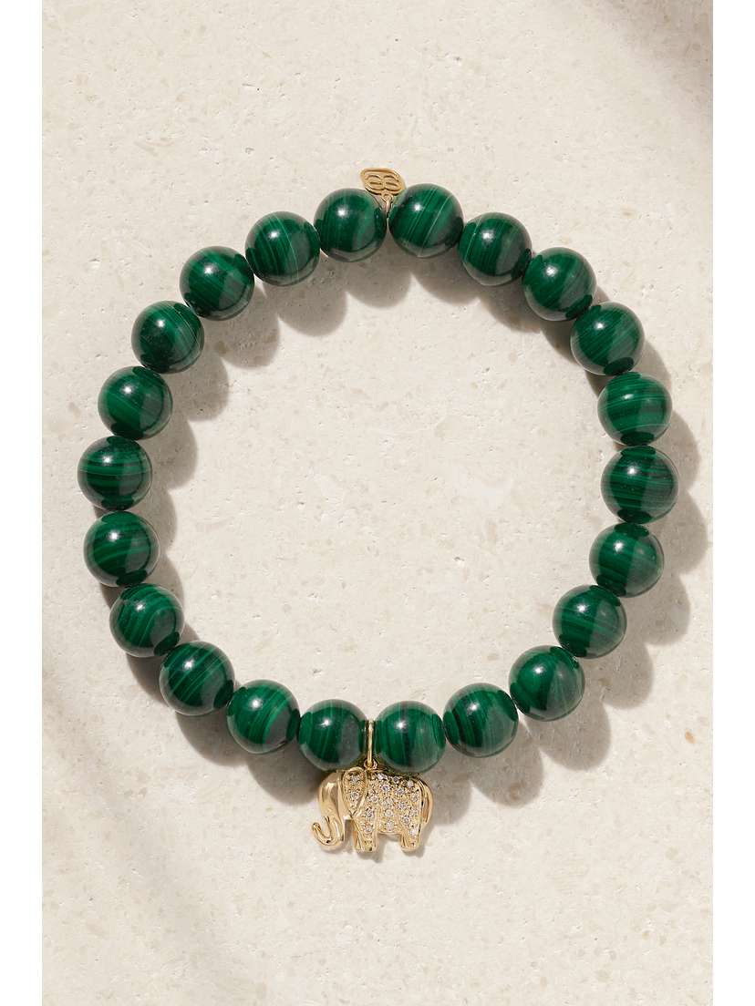 Sydney Evan Elephant 14-karat Gold, Malachite And Diamond Bracelet