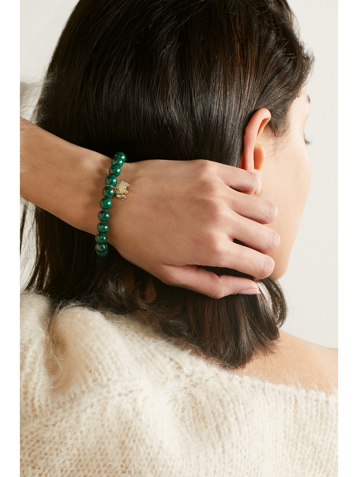 Sydney Evan Elephant 14-karat Gold, Malachite And Diamond Bracelet In Gold