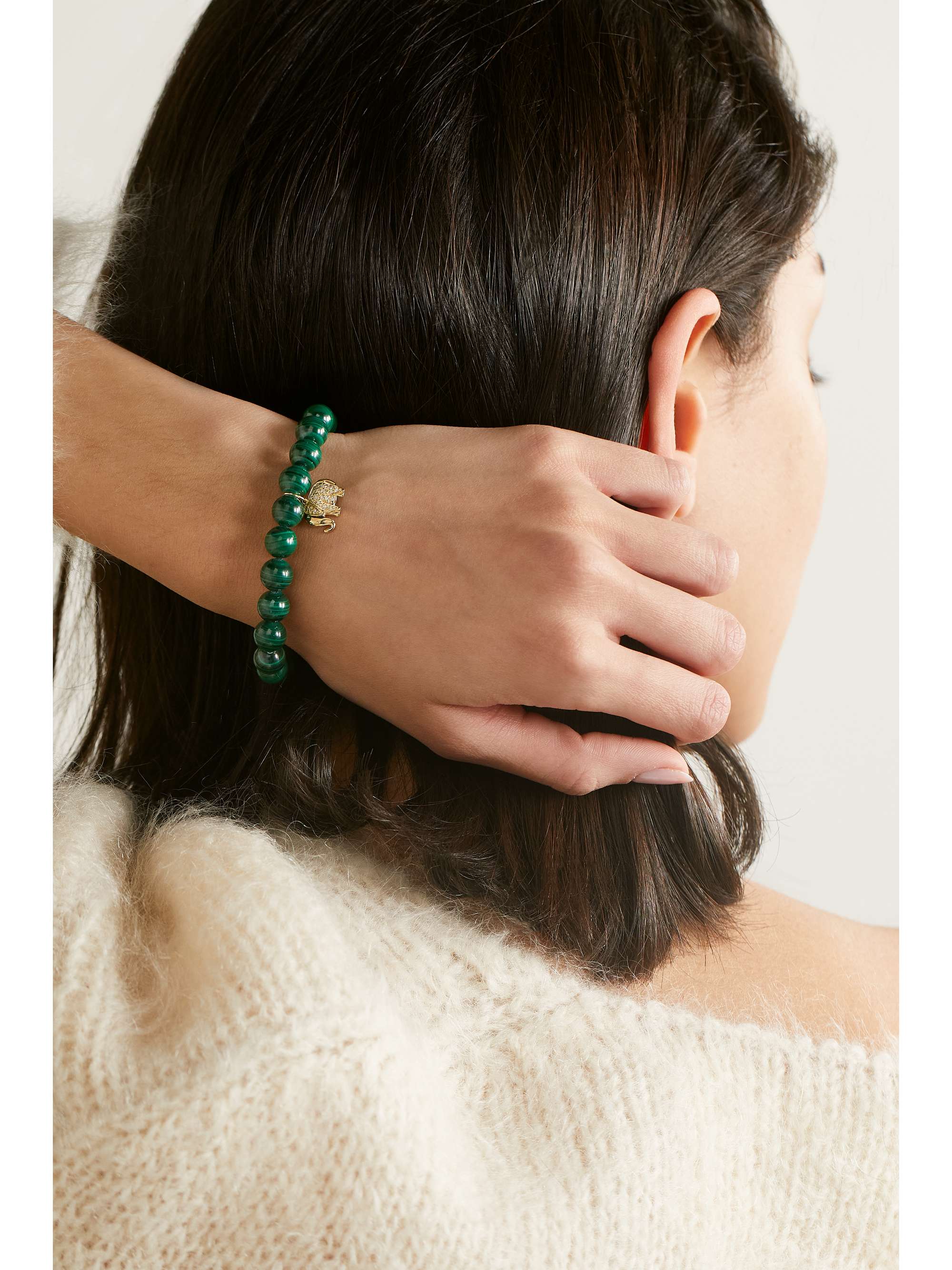 SYDNEY EVAN Elephant 14-karat gold, malachite and diamond bracelet