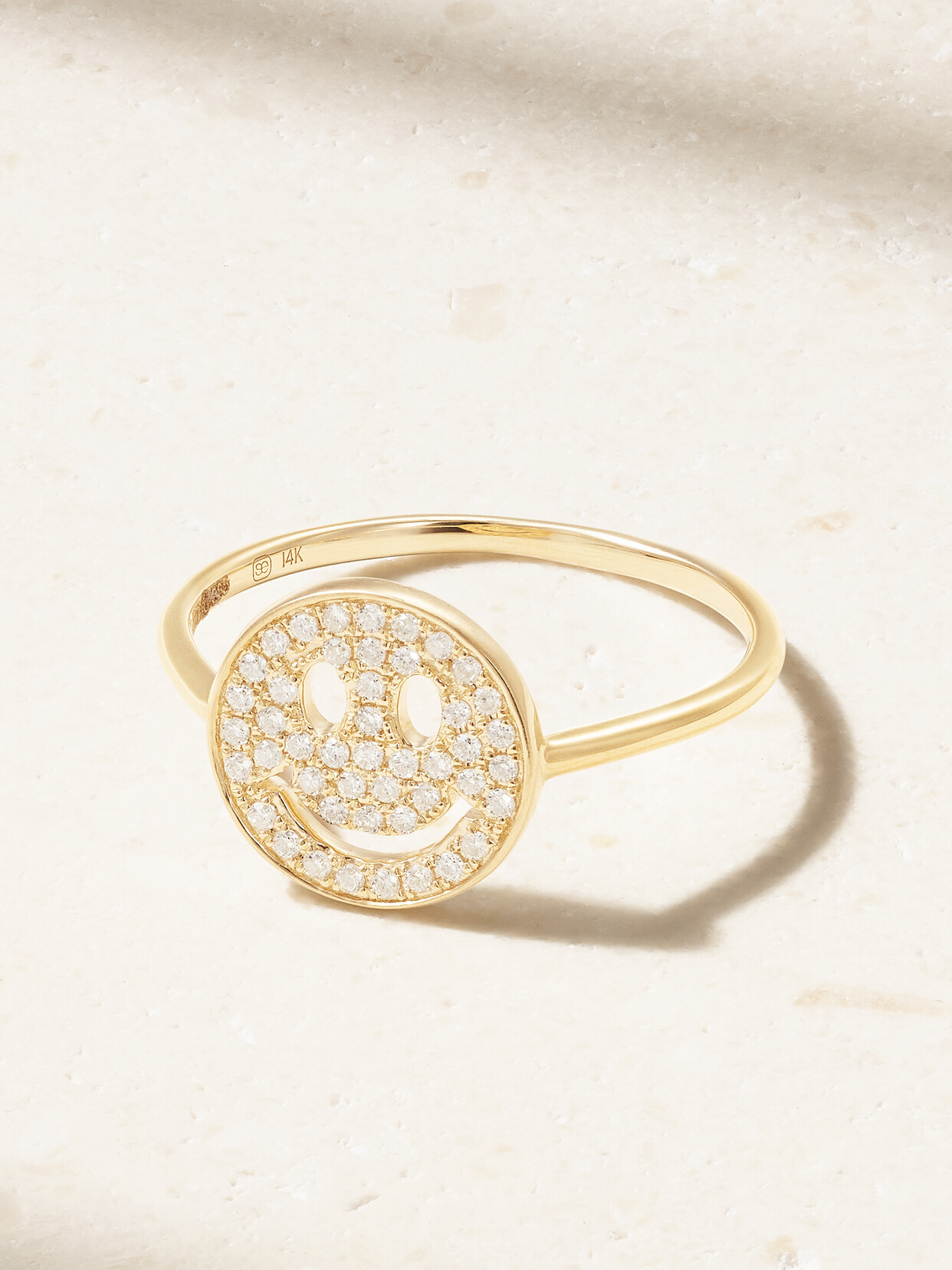 Sydney Evan - Small Happy Face 14-karat Gold Diamond Ring - 7