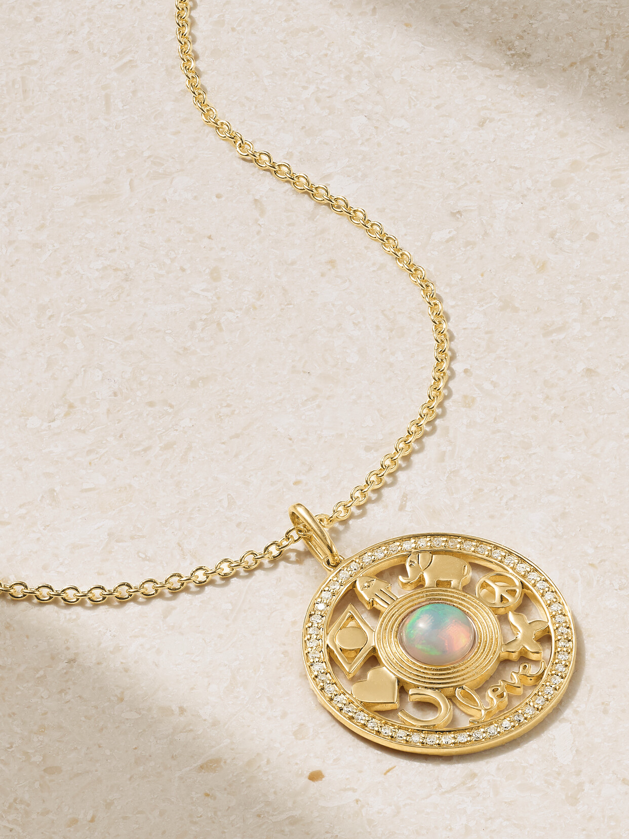 Sydney Evan - Open Icon 14-karat Gold, Opal And Diamond Necklace - One size