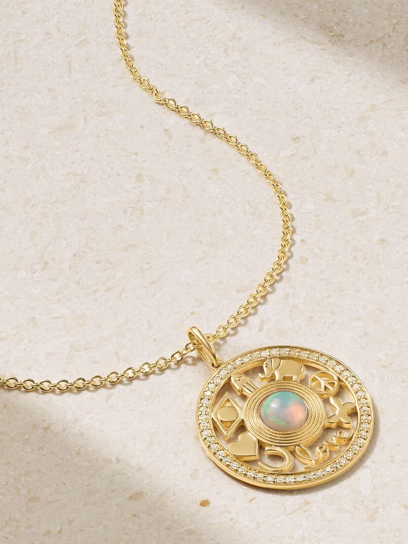 Sydney Evan Open Icon 14-karat Gold, Opal And Diamond Necklace