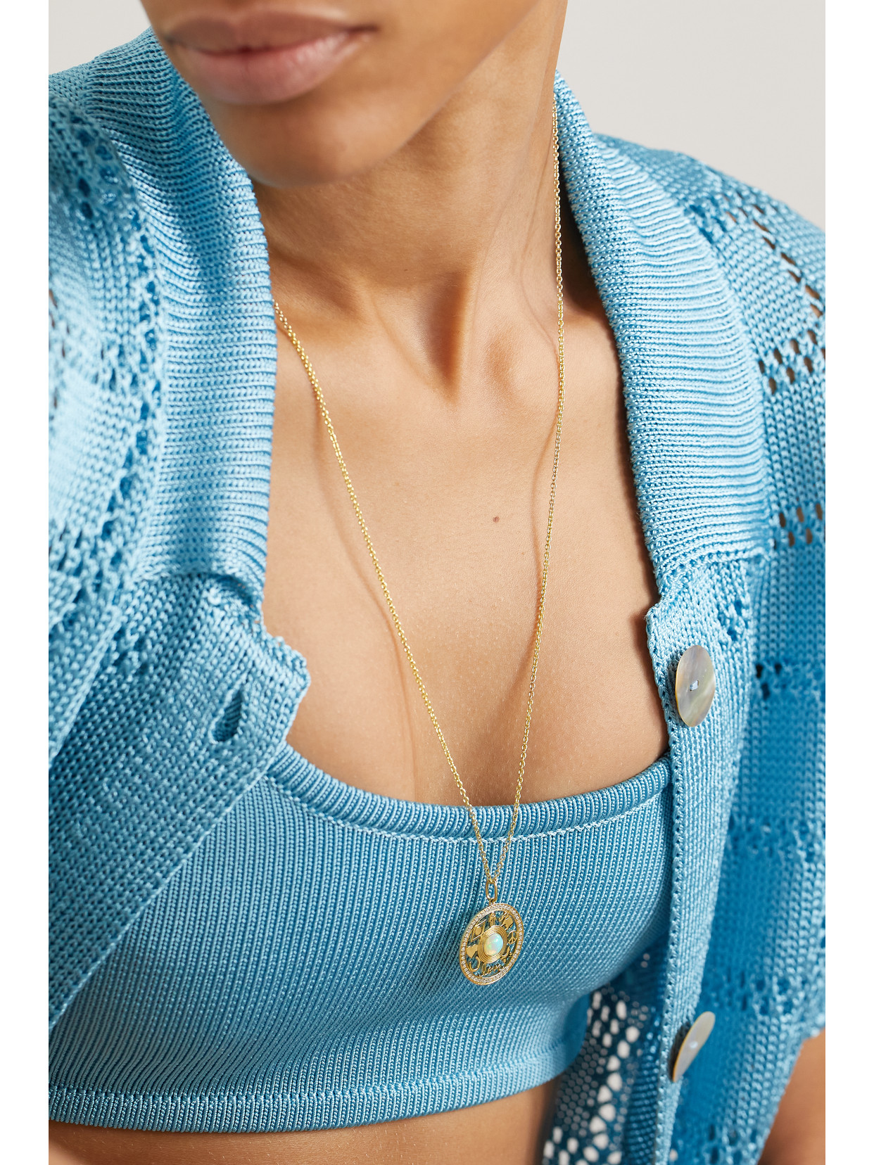 Sydney Evan Open Icon 14-karat Gold, Opal And Diamond Necklace In Gold