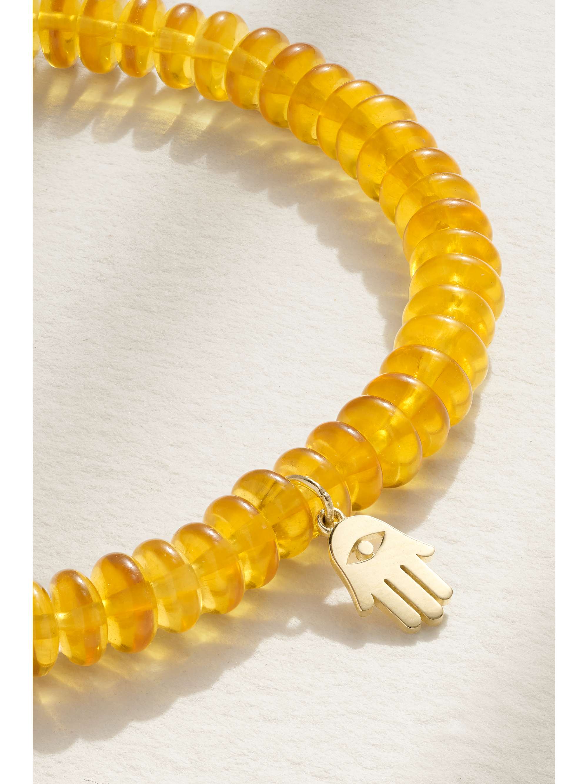 SYDNEY EVAN Pure Hamsa 14-karat gold amber bracelet