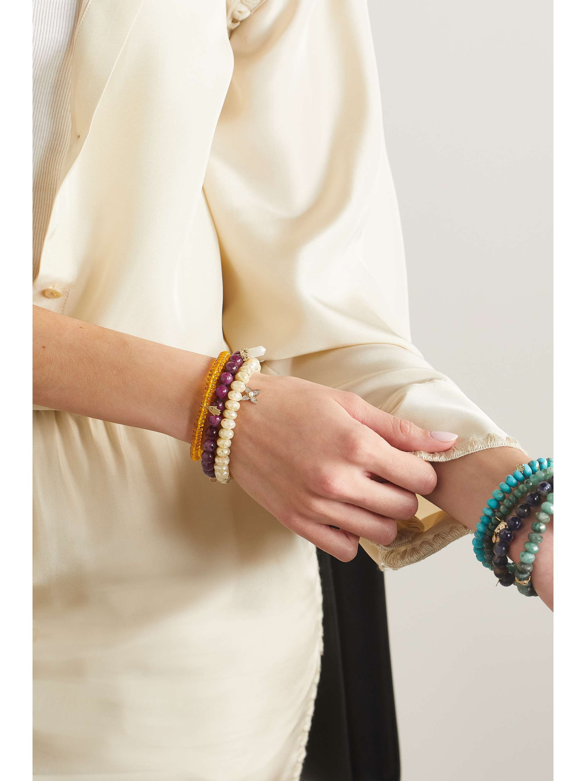SYDNEY EVAN Pure Hamsa 14-karat gold amber bracelet
