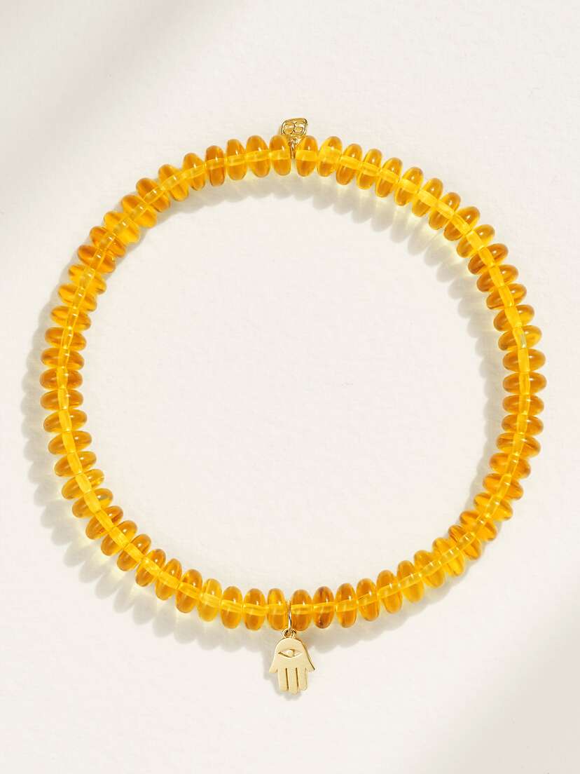 Sydney Evan Pure Hamsa 14-karat Gold Amber Bracelet