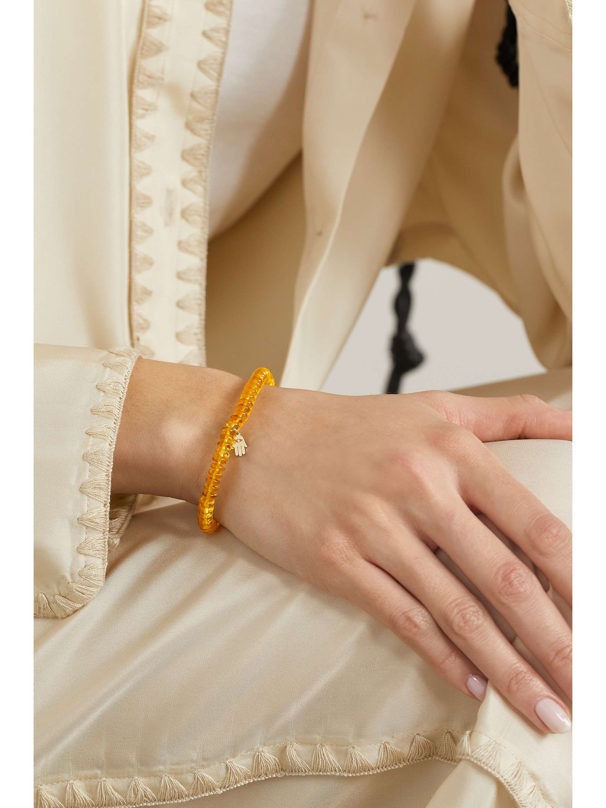 SYDNEY EVAN Pure Hamsa 14-karat gold amber bracelet