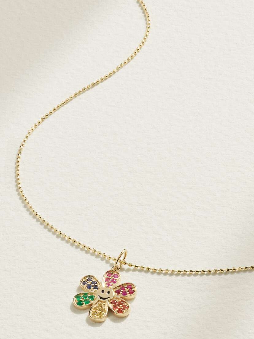 Sydney Evan Daisy Happy Face 14-karat Gold Multi-stone Necklace