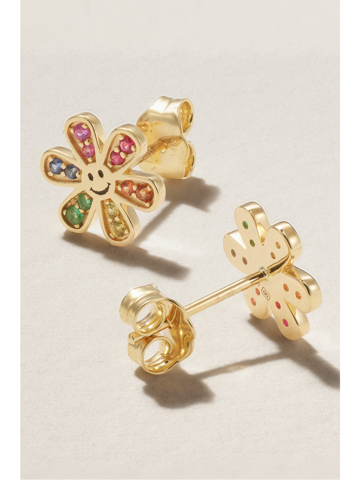 Shop Sydney Evan Daisy Happy Face 14-karat Gold Multi-stone Earrings