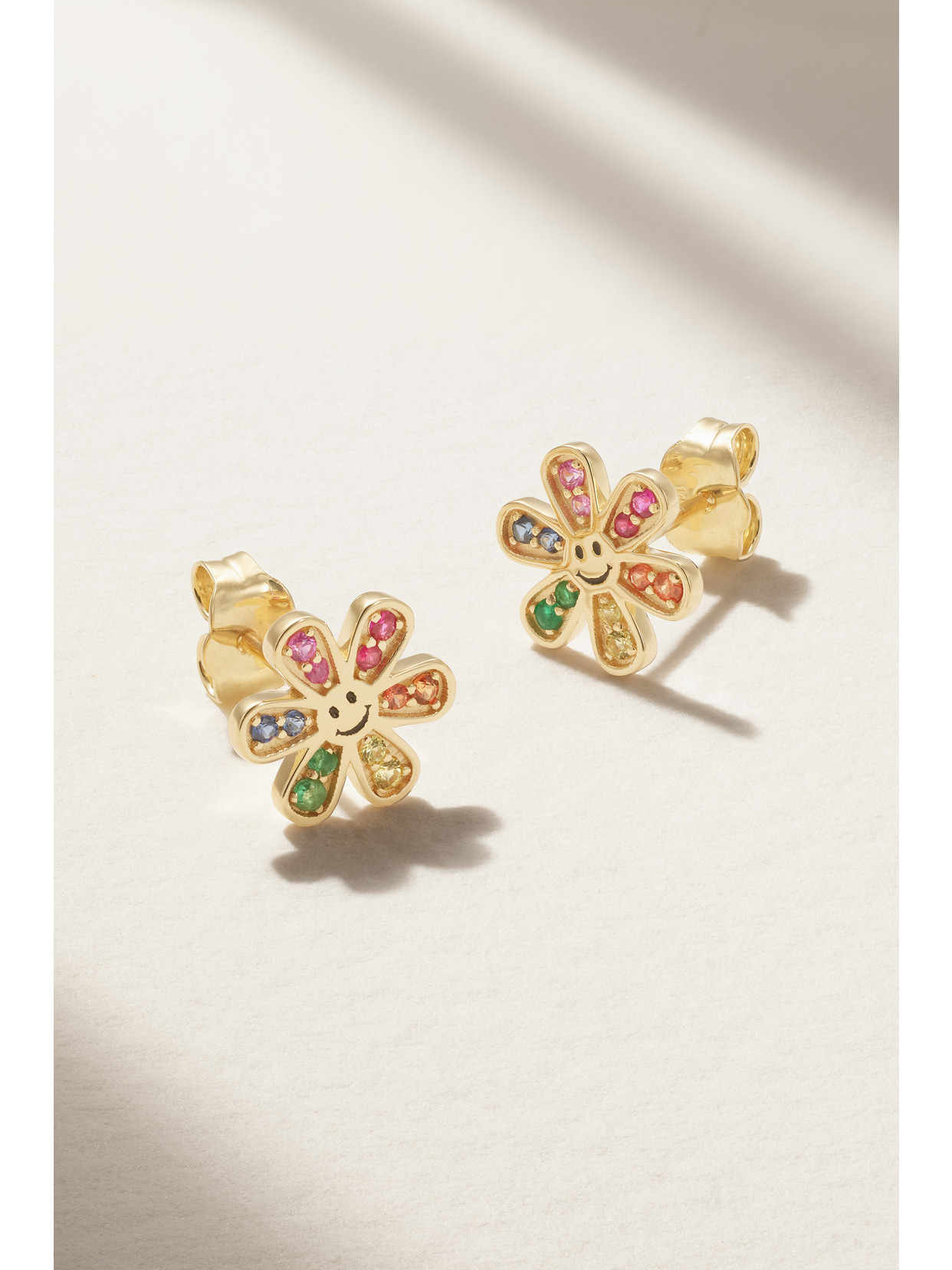 Sydney Evan Daisy Happy Face 14-karat Gold Multi-stone Earrings