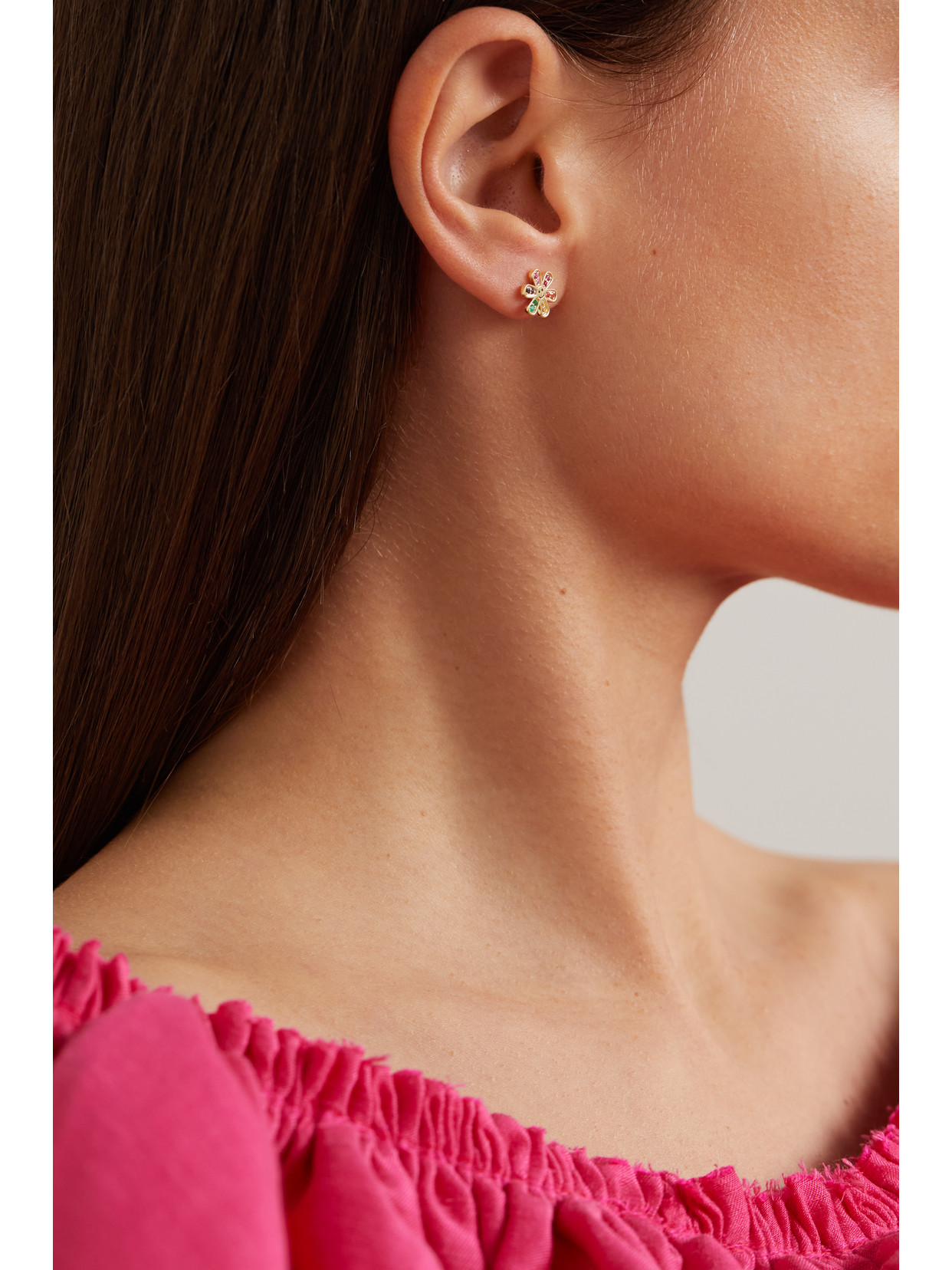 Sydney Evan Daisy Happy Face 14-karat Gold Multi-stone Earrings In Gold