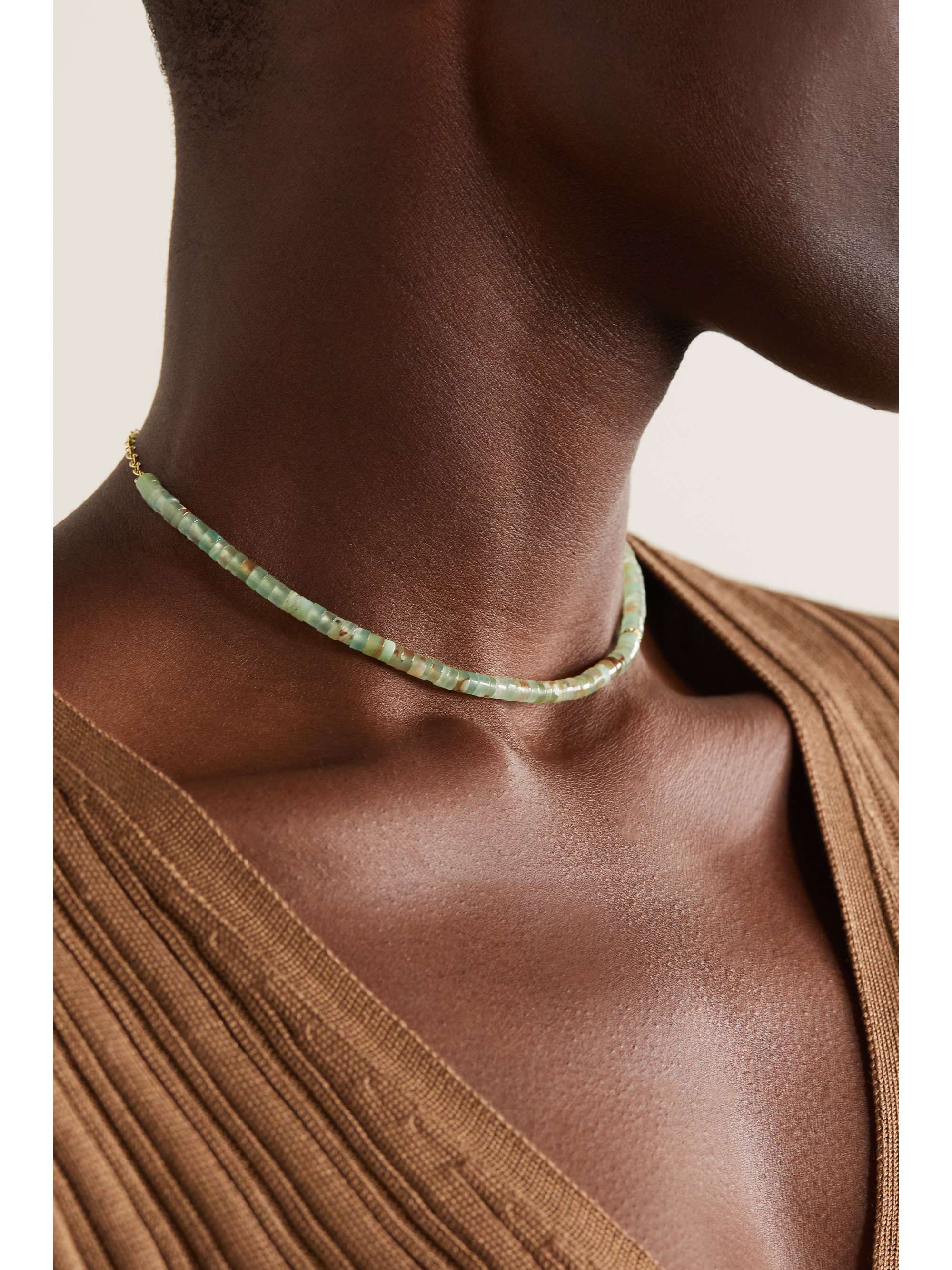 SYDNEY EVAN 14-karat gold aquaprase beaded necklace