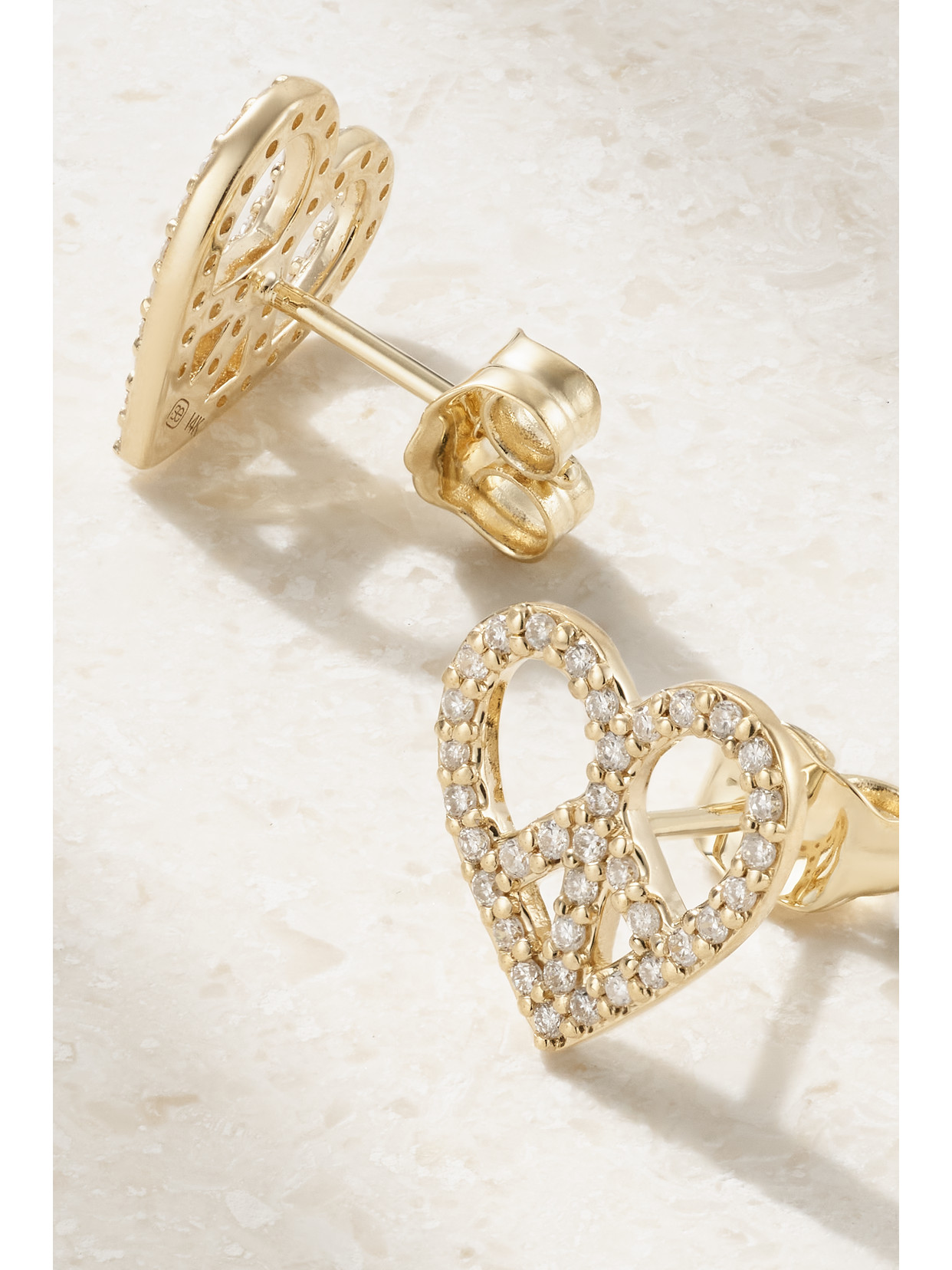 Sydney Evan Women's Psychedelic Grooves 14k Yellow Gold & 0.01 Tcw Diamond Heart Peace Sign Stud Earring In Gold