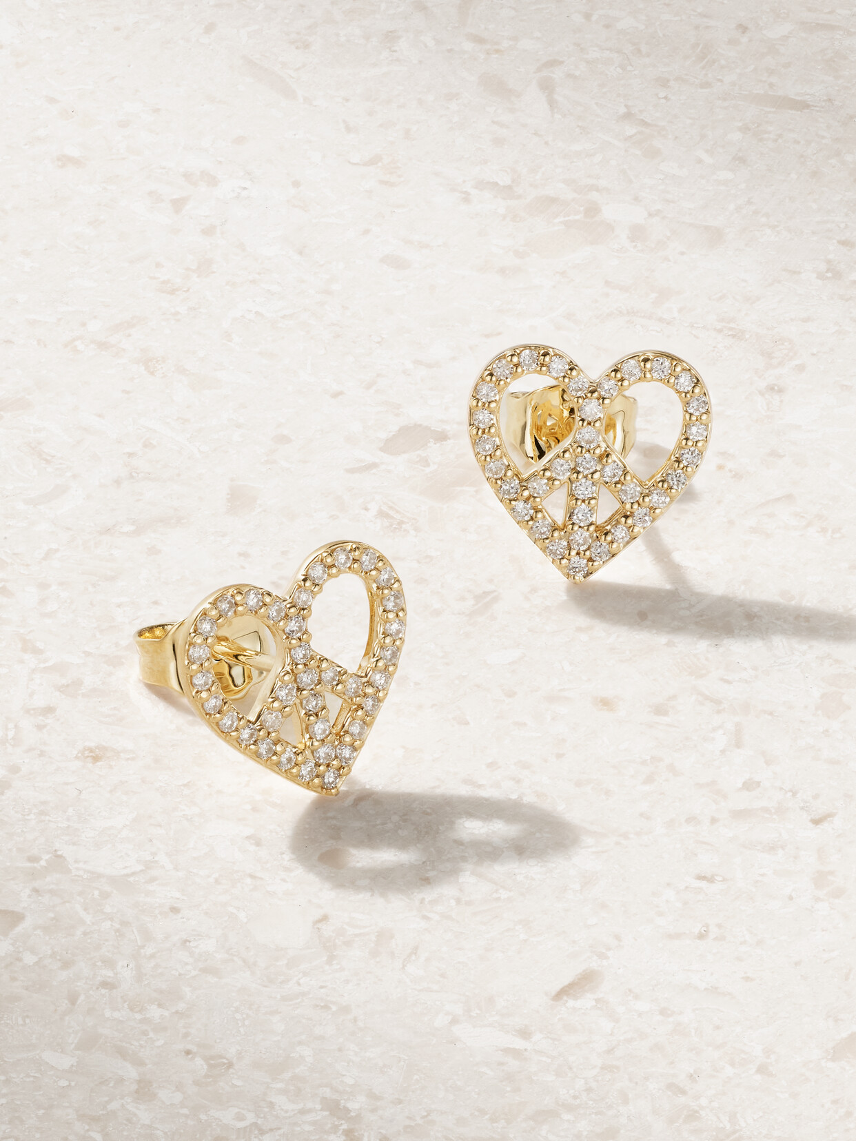 Shop Sydney Evan Peace Heart 14-karat Gold Diamond Earrings