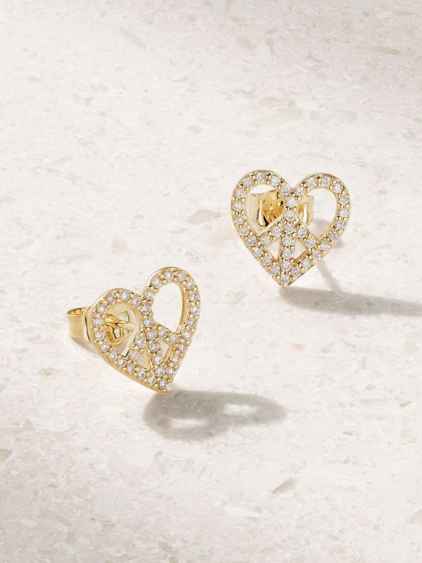 Sydney Evan Peace Heart 14-karat Gold Diamond Earrings