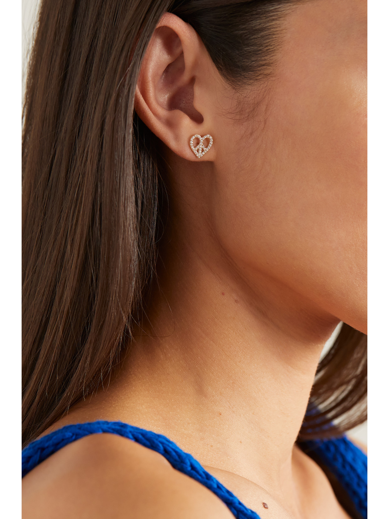Sydney Evan Women's Psychedelic Grooves 14k Yellow Gold & 0.01 Tcw Diamond Heart Peace Sign Stud Earring In Gold