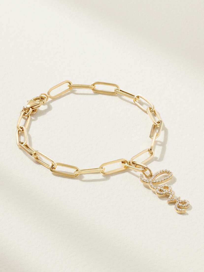 Sydney Evan Medium Love 14-karat Gold Diamond Bracelet