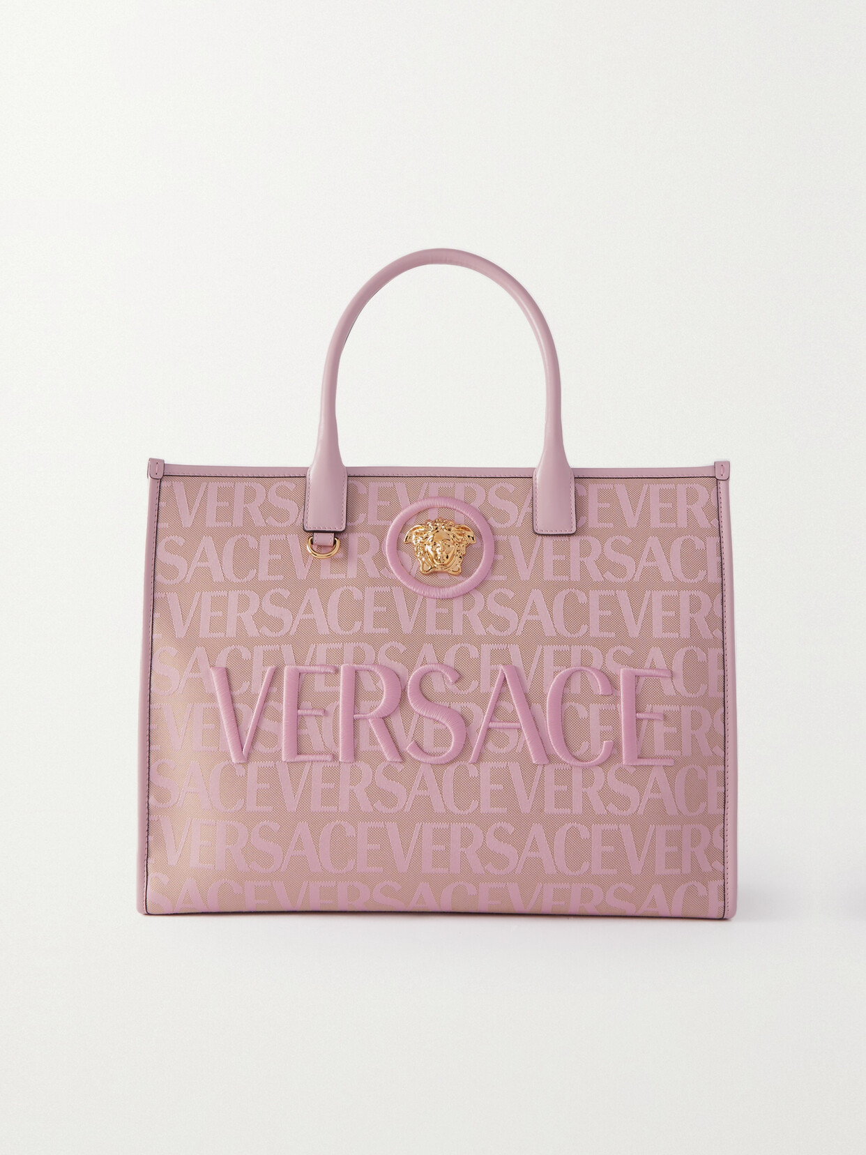 Versace - Embellished Leather-trimmed Canvas-jacquard Tote - Pink