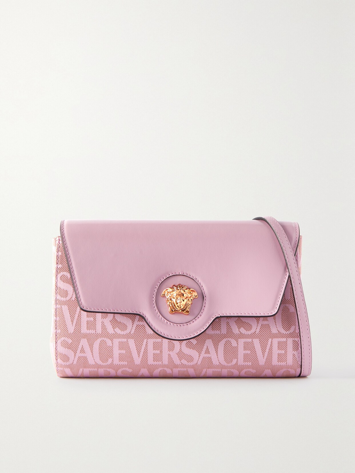 Versace - Mini Embellished Leather And Canvas-jacquard Shoulder Bag - Pink