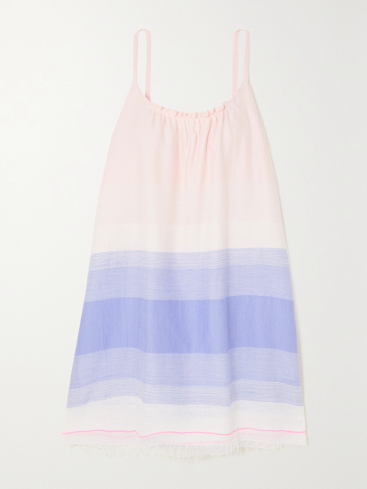 lemlem + Net Sustain Jelba Fringed Striped Cotton-blend Mini Dress - Blue