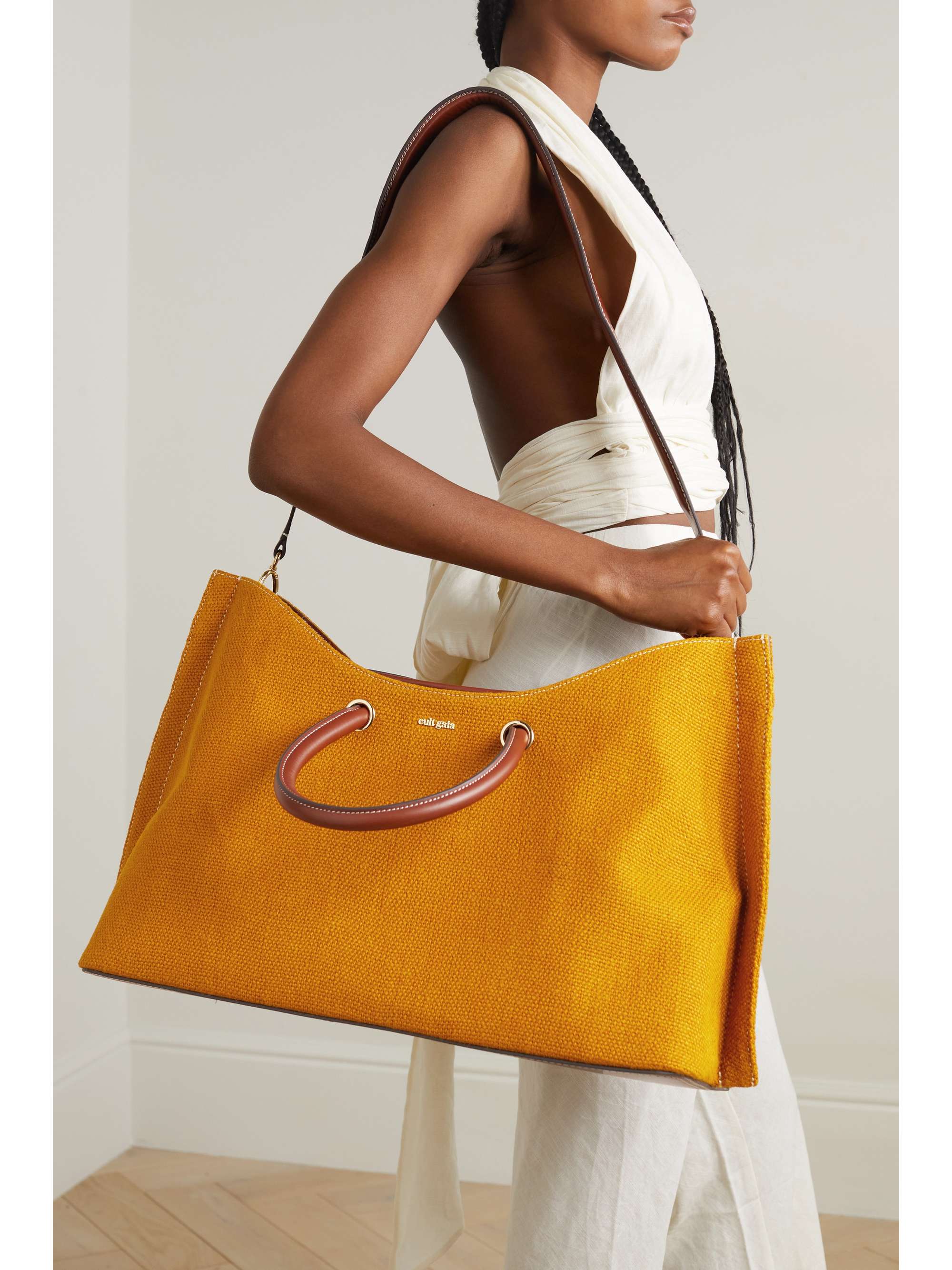 Erin leather trimmed jute tote