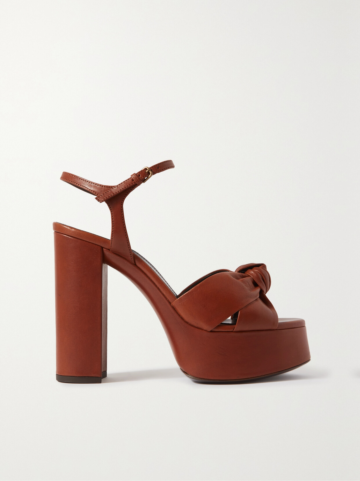 Shop Saint Laurent Bianca Knotted Leather Platform Sandals In Brown