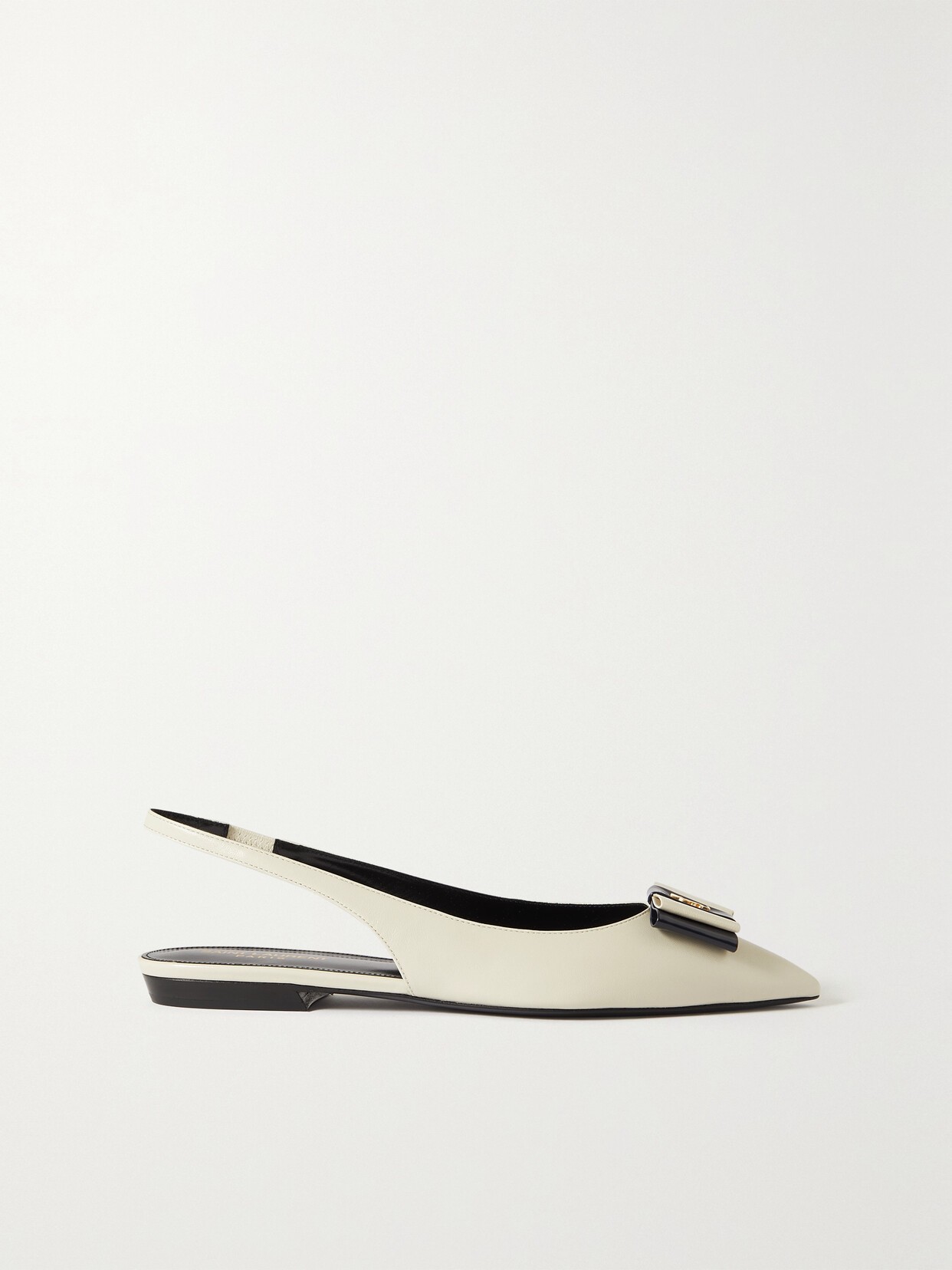 SAINT LAURENT - Anais Bow-detailed Leather Slingback Point-toe Flats - White