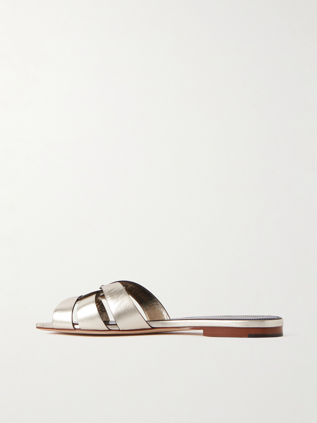 Saint Laurent Tribute Nu Pieds Metallic-leather Slides In White