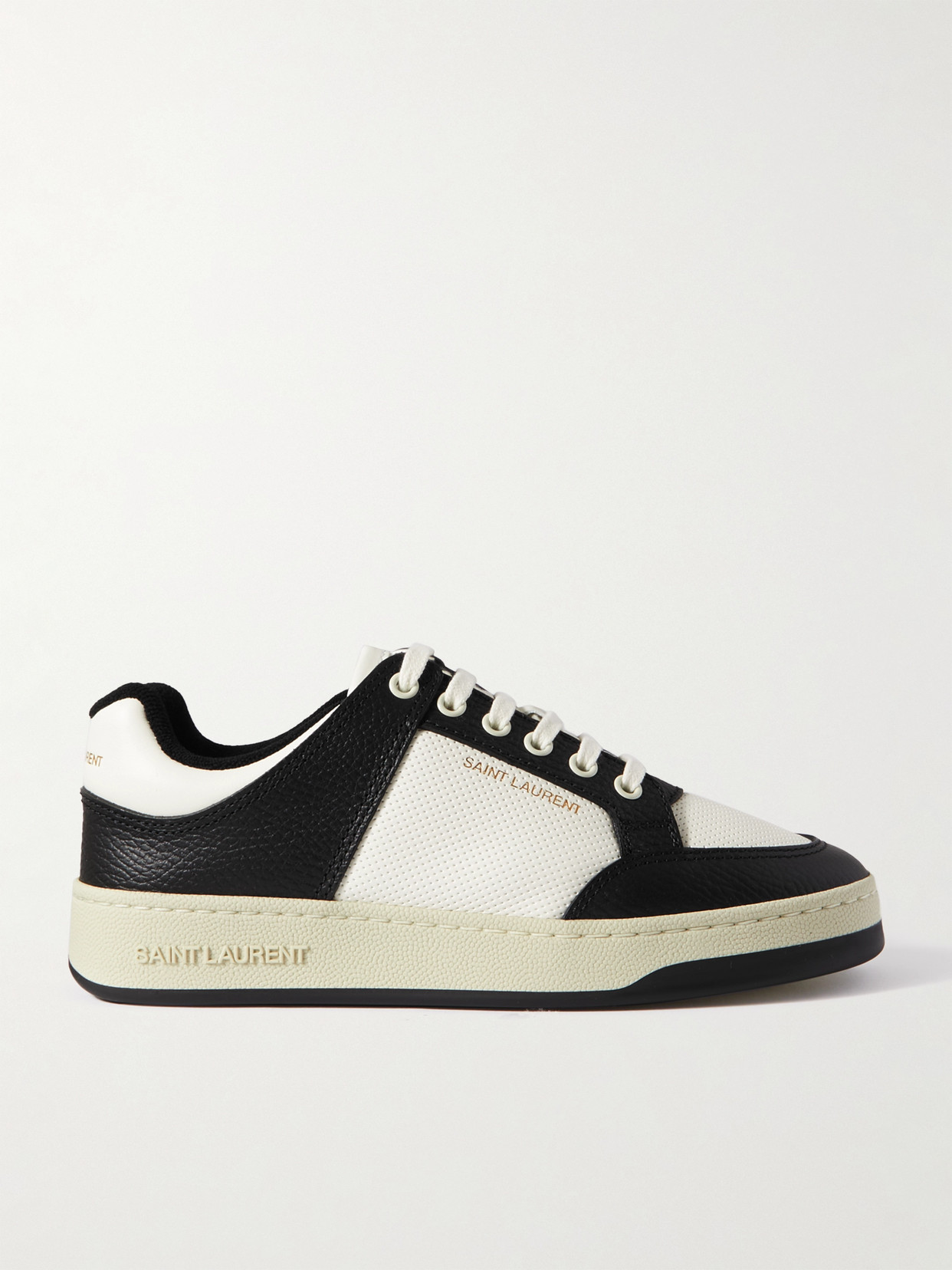 Saint Laurent 20mm Sl61 Leather Low Top Sneakers In Coffee,white