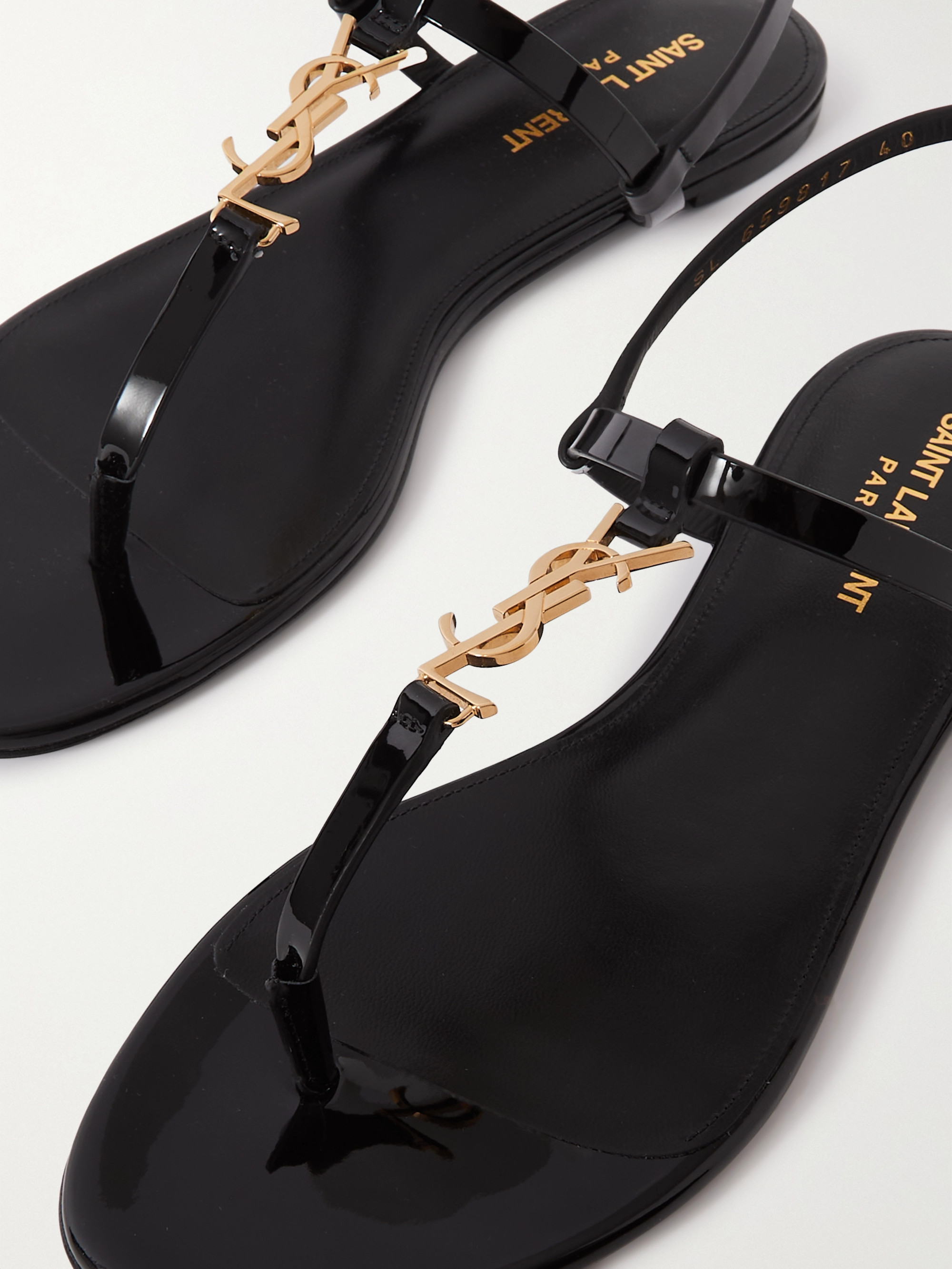 Saint Laurent Cassandra logo-embellished patent-leather slingback sandals thumbnail