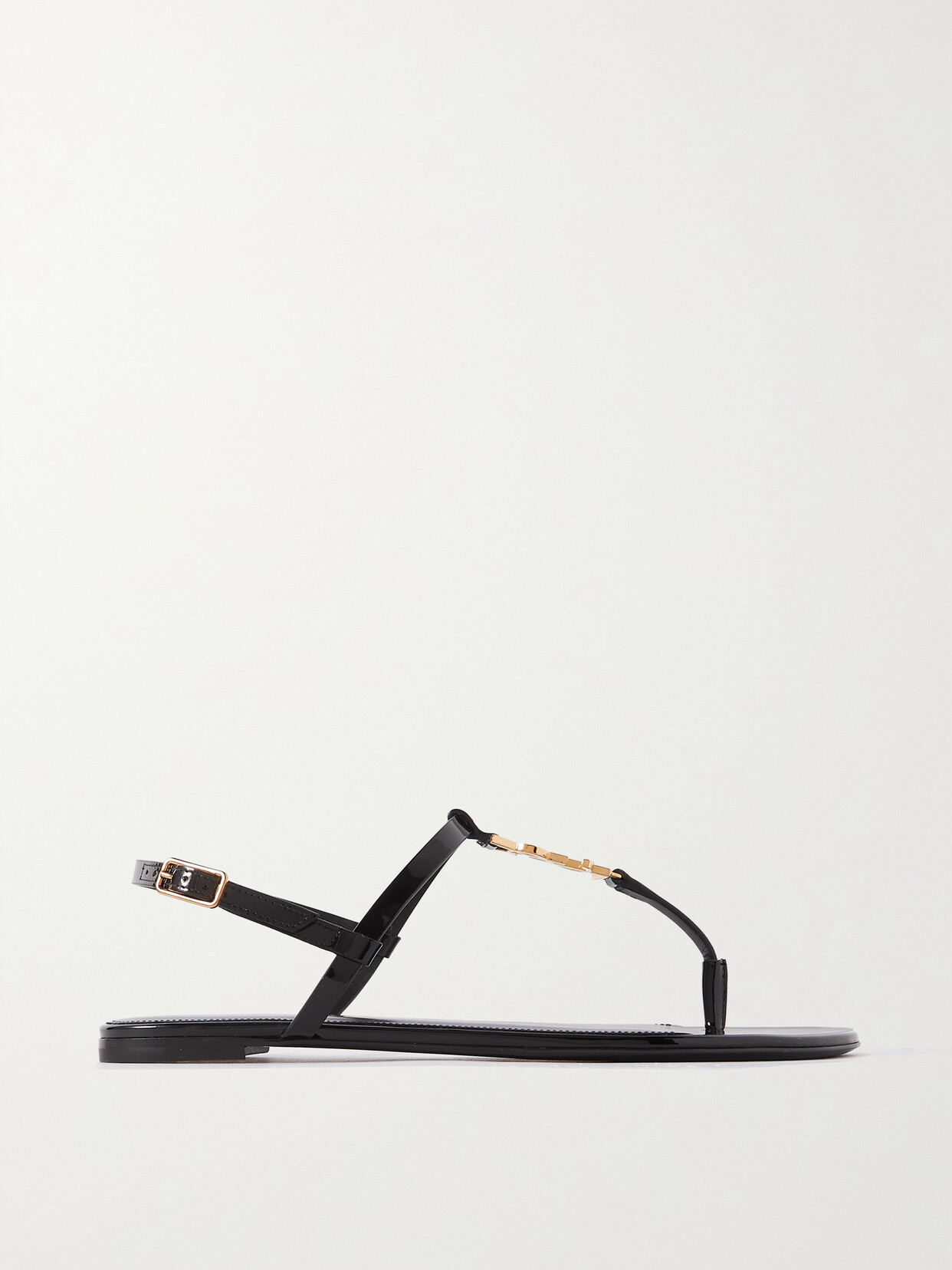 Shop Saint Laurent Cassandra Logo-embellished Patent-leather Slingback Sandals In Black