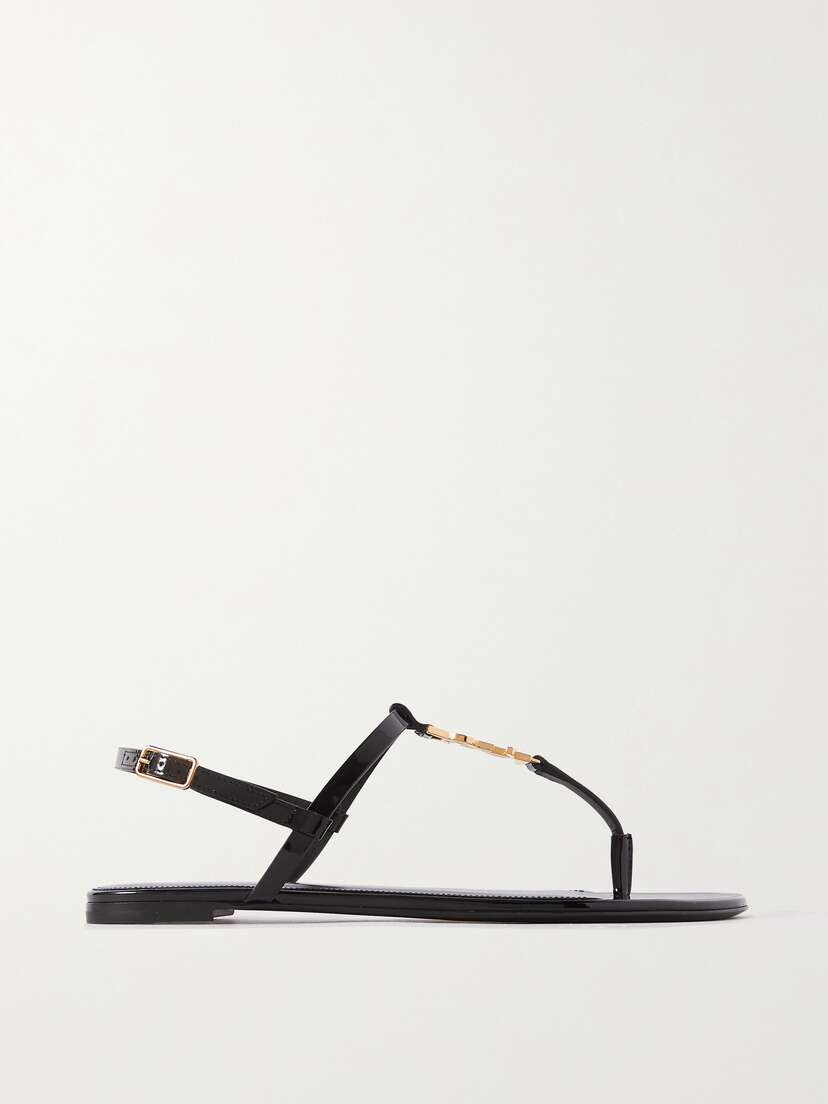 Saint Laurent Cassandra Logo-embellished Patent-leather Slingback Sandals