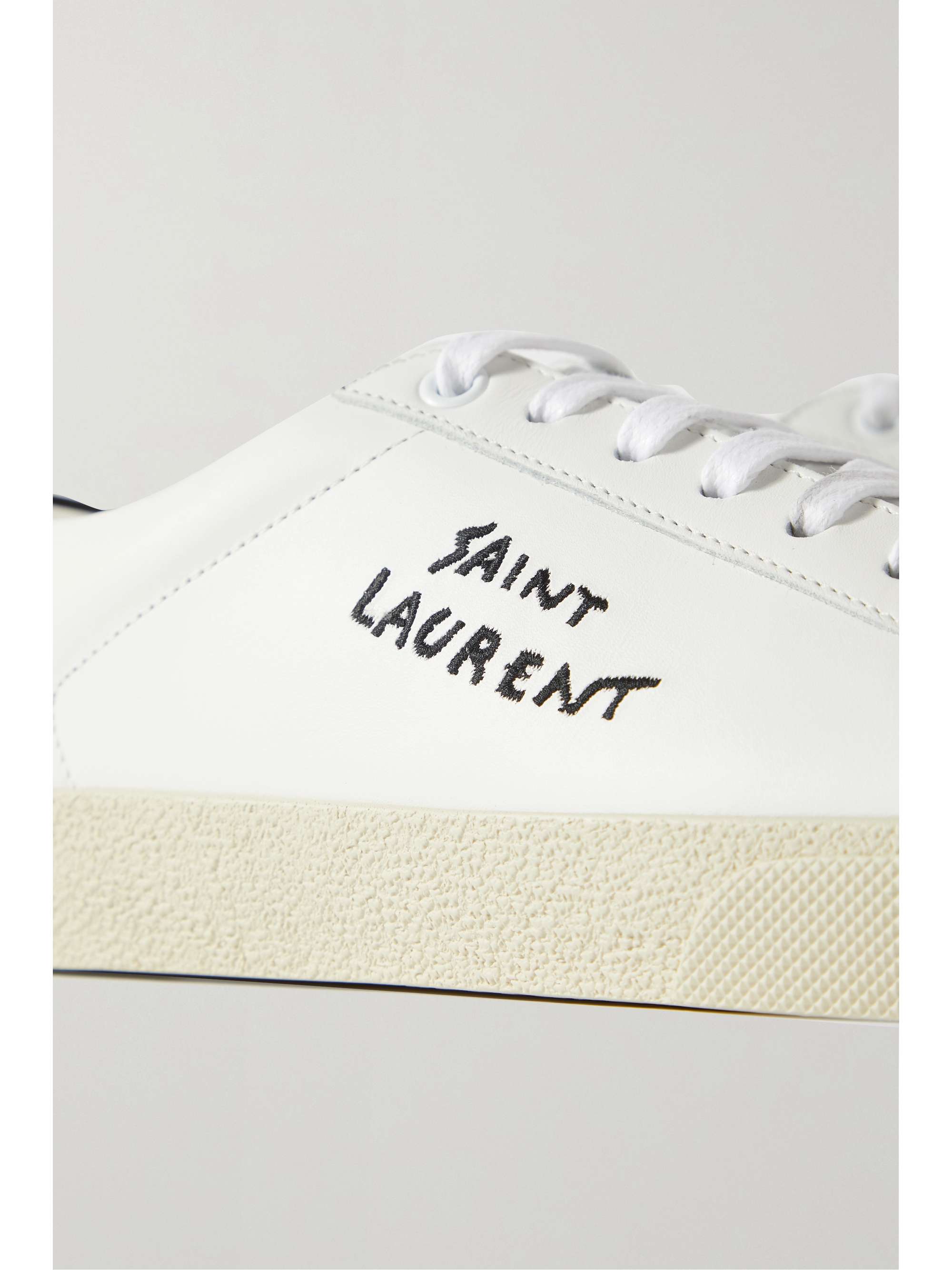 SAINT LAURENT Court Classic distressed logo-embroidered canvas and leather sneakers