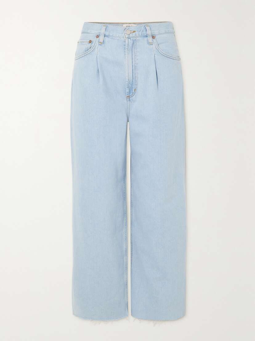 AGOLDE Dagna Cropped Frayed High-rise Wide-leg Recycled Jeans