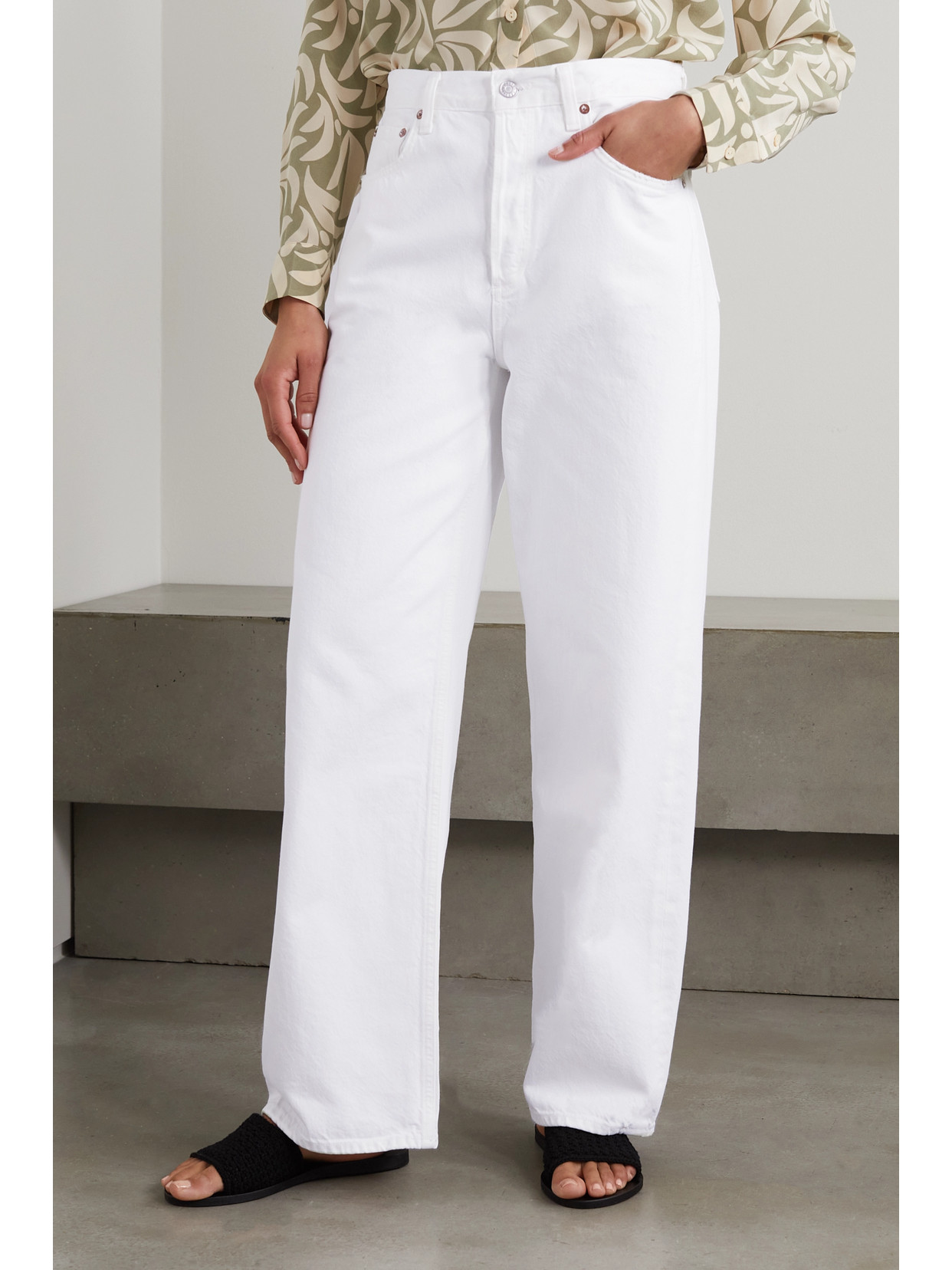 Agolde Women's Milkshake (white) Baggy Wide-leg Low-rise Organic-denim Jeans In Gray