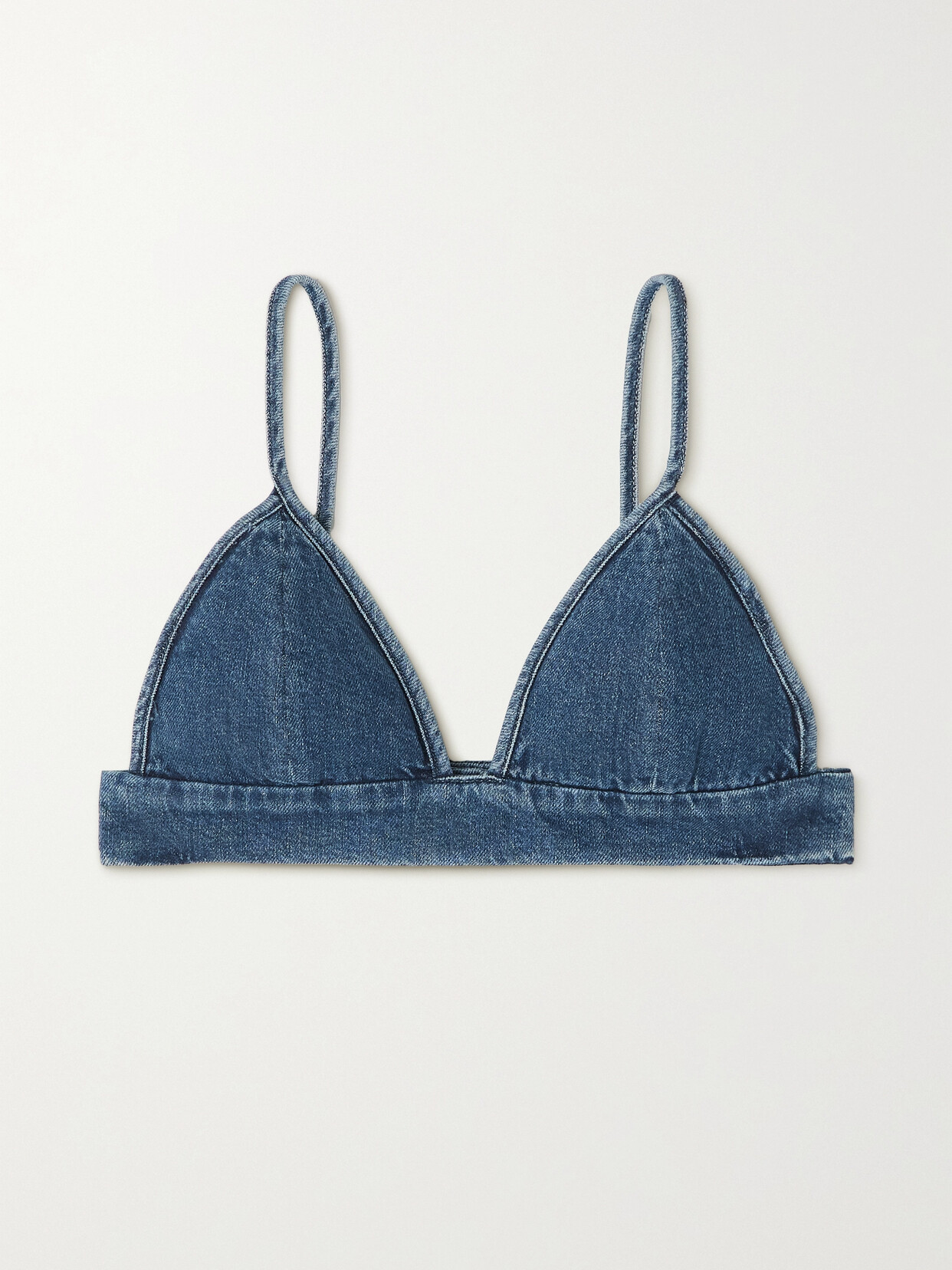 Agolde Triangle-cup Denim Crop Top In Blue