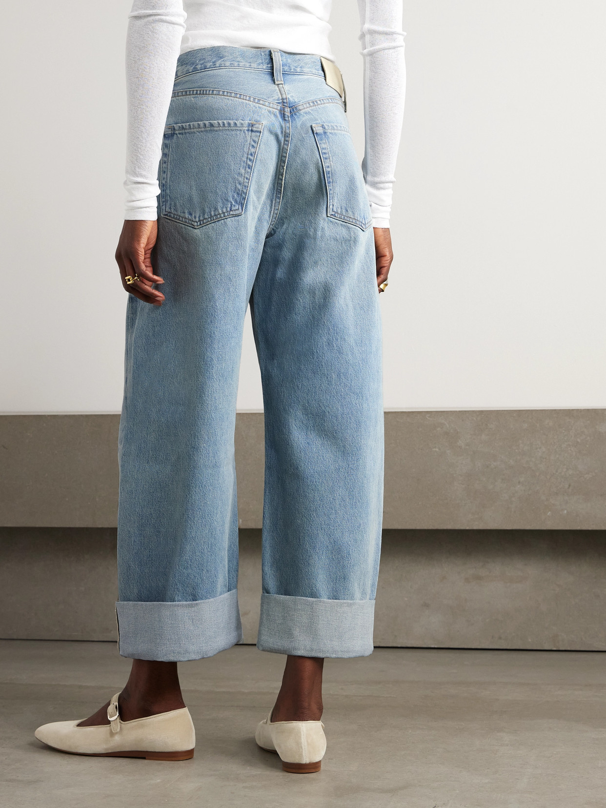 Shop Citizens Of Humanity + Net Sustain Ayla Baggy Cuffed Crop High-rise Wide-leg Organic Jeans In Blue