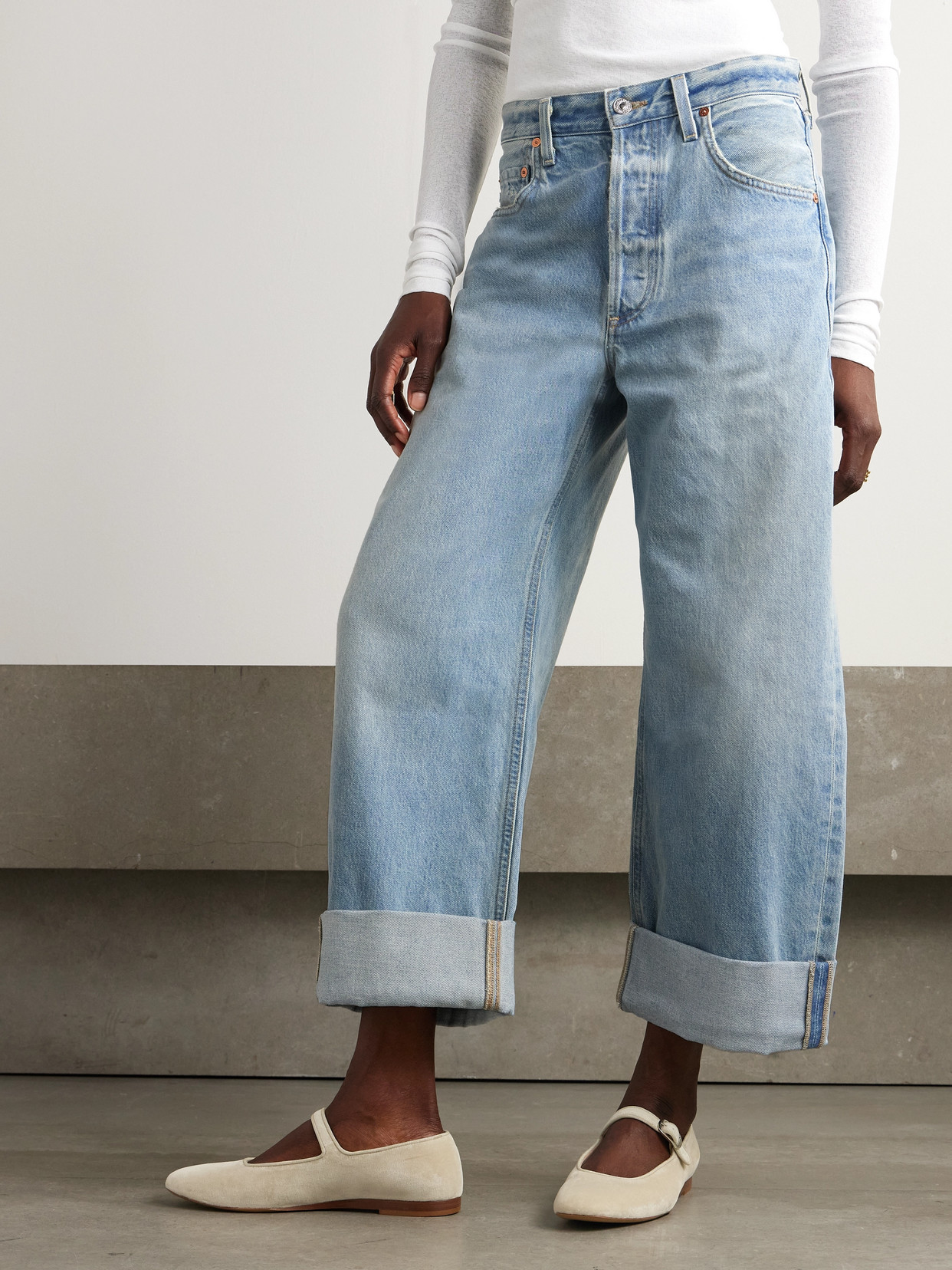 Shop Citizens Of Humanity + Net Sustain Ayla Baggy Cuffed Crop High-rise Wide-leg Organic Jeans In Blue