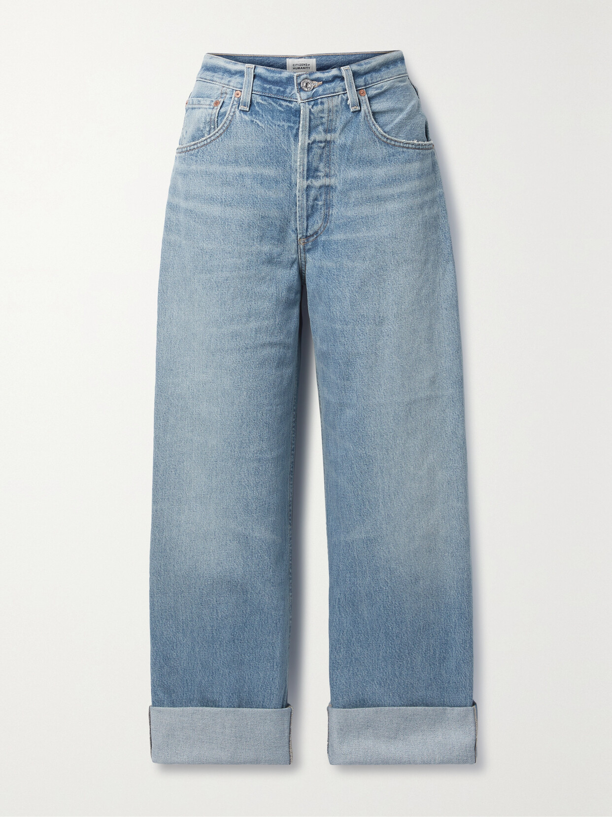 Shop Citizens Of Humanity + Net Sustain Ayla Baggy Cuffed Crop High-rise Wide-leg Organic Jeans In Blue