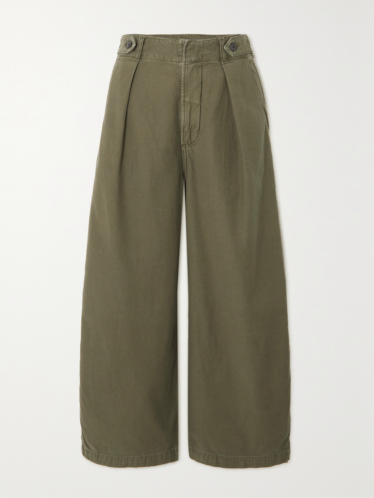 Citizens of Humanity Payton Cropped Pleated Cotton Boyfriend Pants - Green