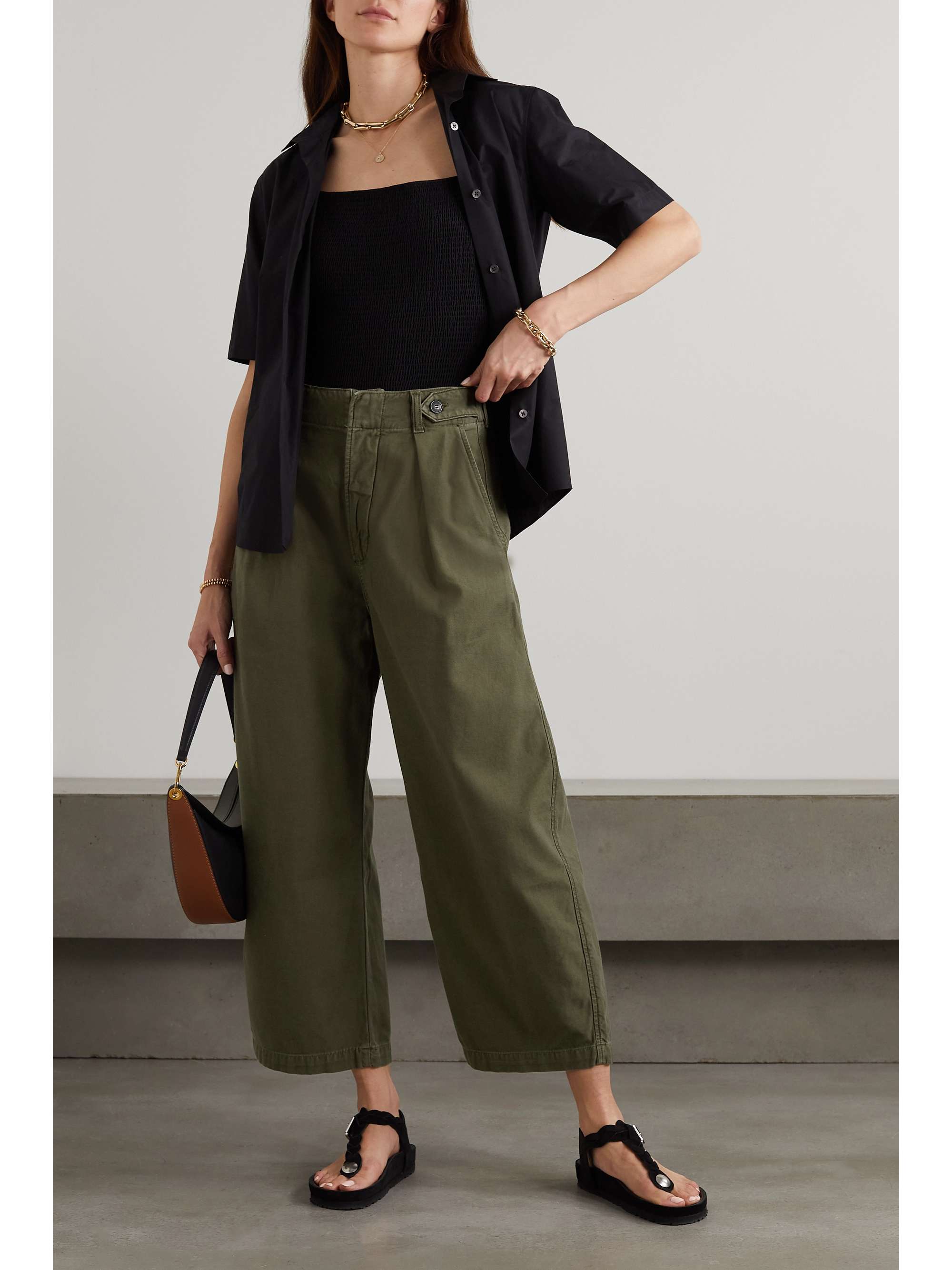 CITIZENS OF HUMANITY Payton cropped pleated cotton boyfriend pants ...