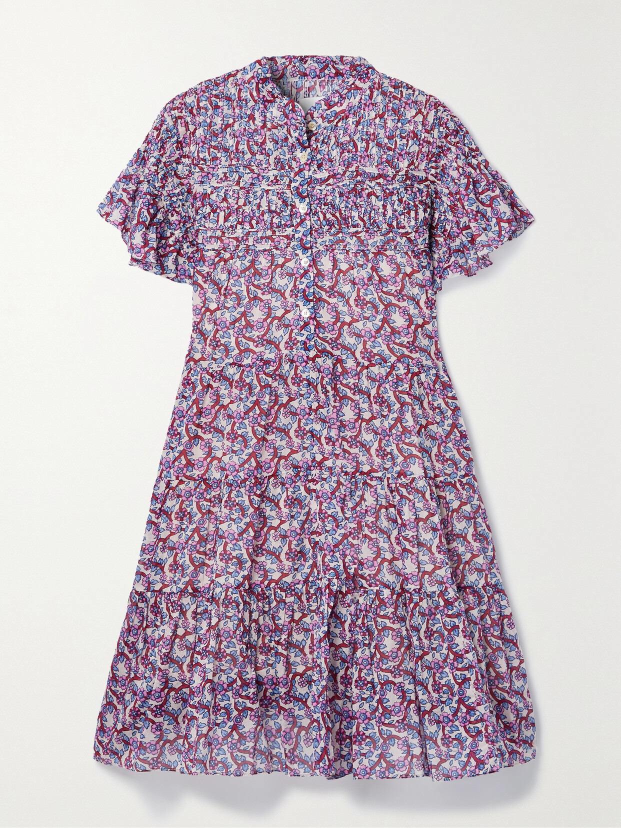 Marant Étoile Lanikaye Ruffled Tiered Floral-print Cotton-voile Mini Dress - Pink