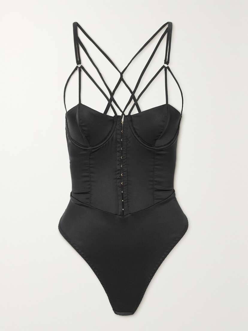 Coco de Mer Sylph Cutout Silk-blend Satin Underwired Thong Bodysuit