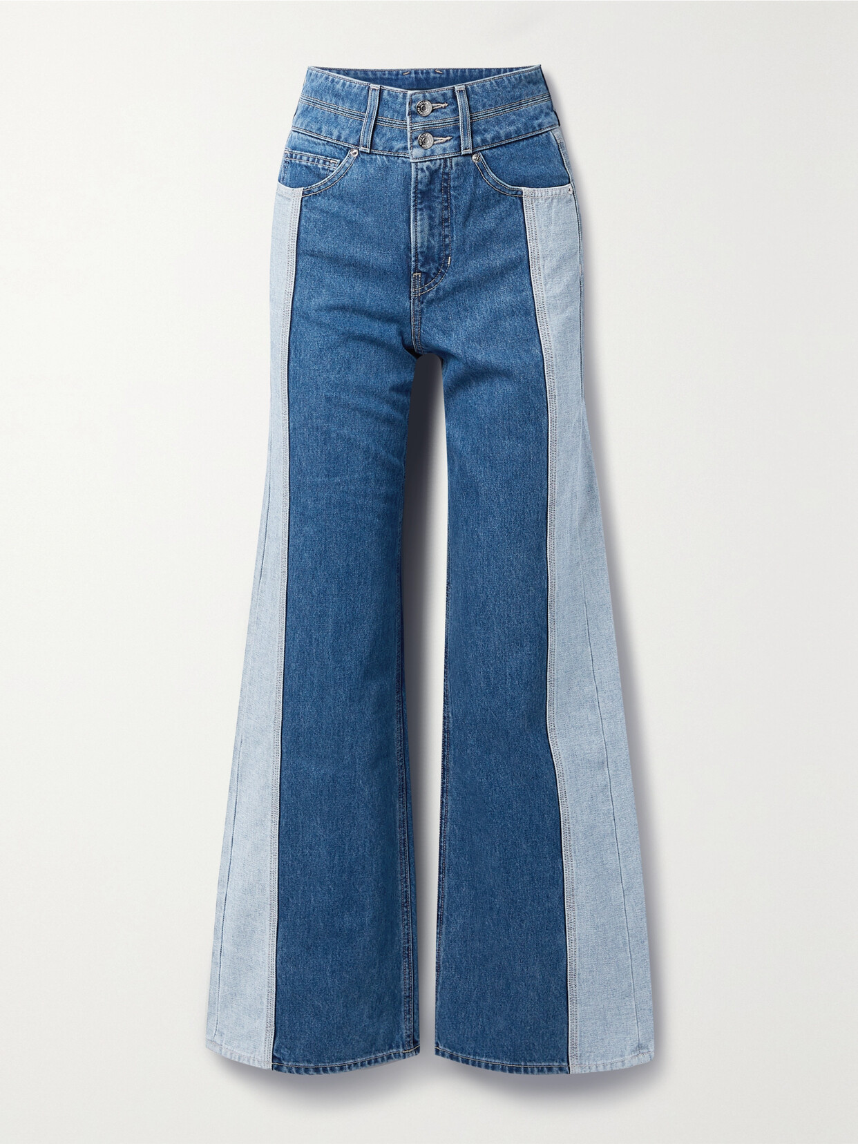 Veronica Beard Taylor Two-tone High-rise Wide-leg Jeans - Blue