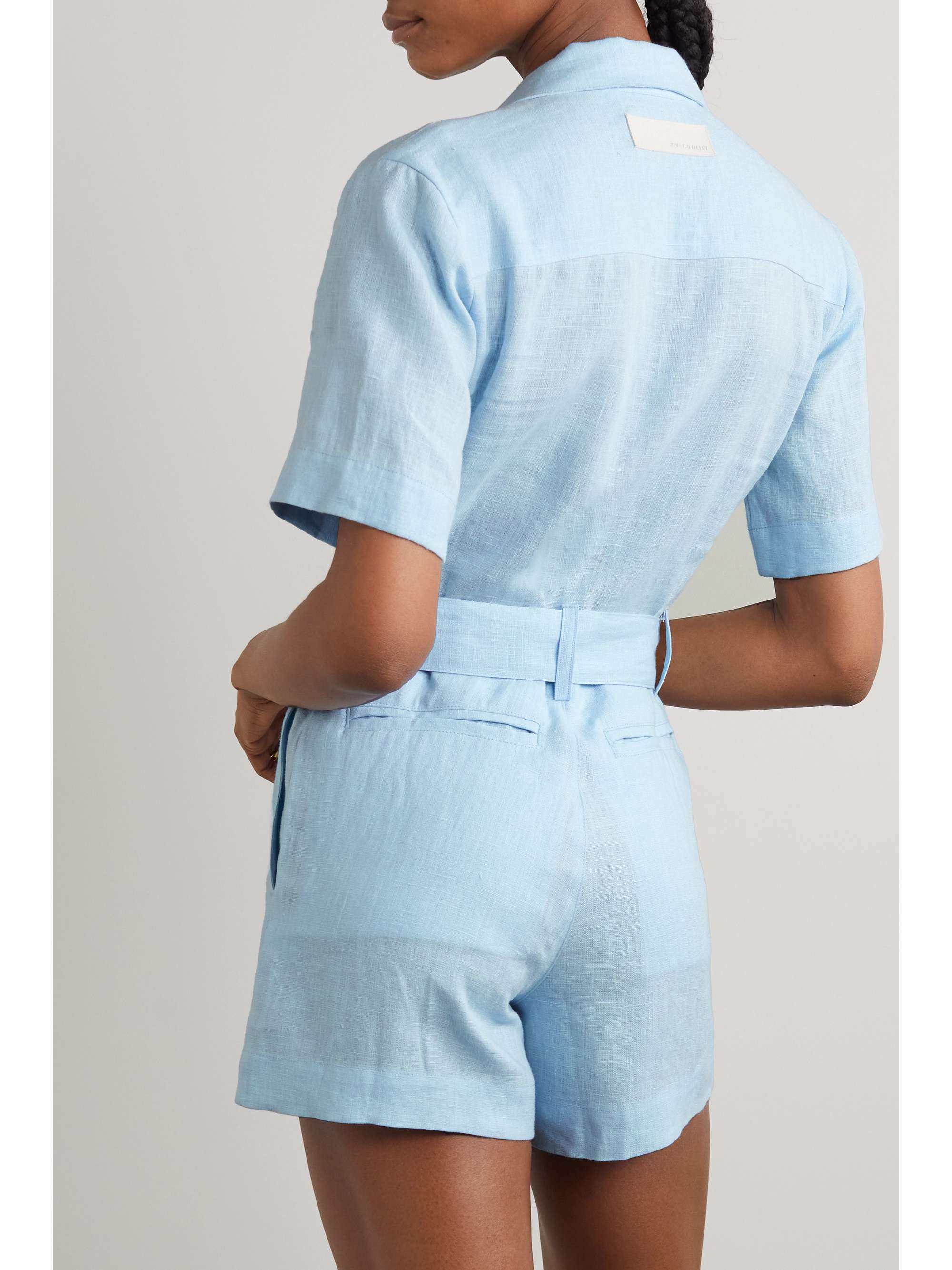 RIVET UTILITY + NET SUSTAIN Influencer belted linen playsuit