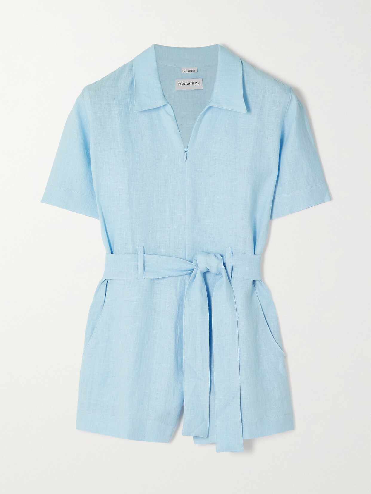 Rivet Utility - + Net Sustain Influencer Belted Linen Playsuit - Blue