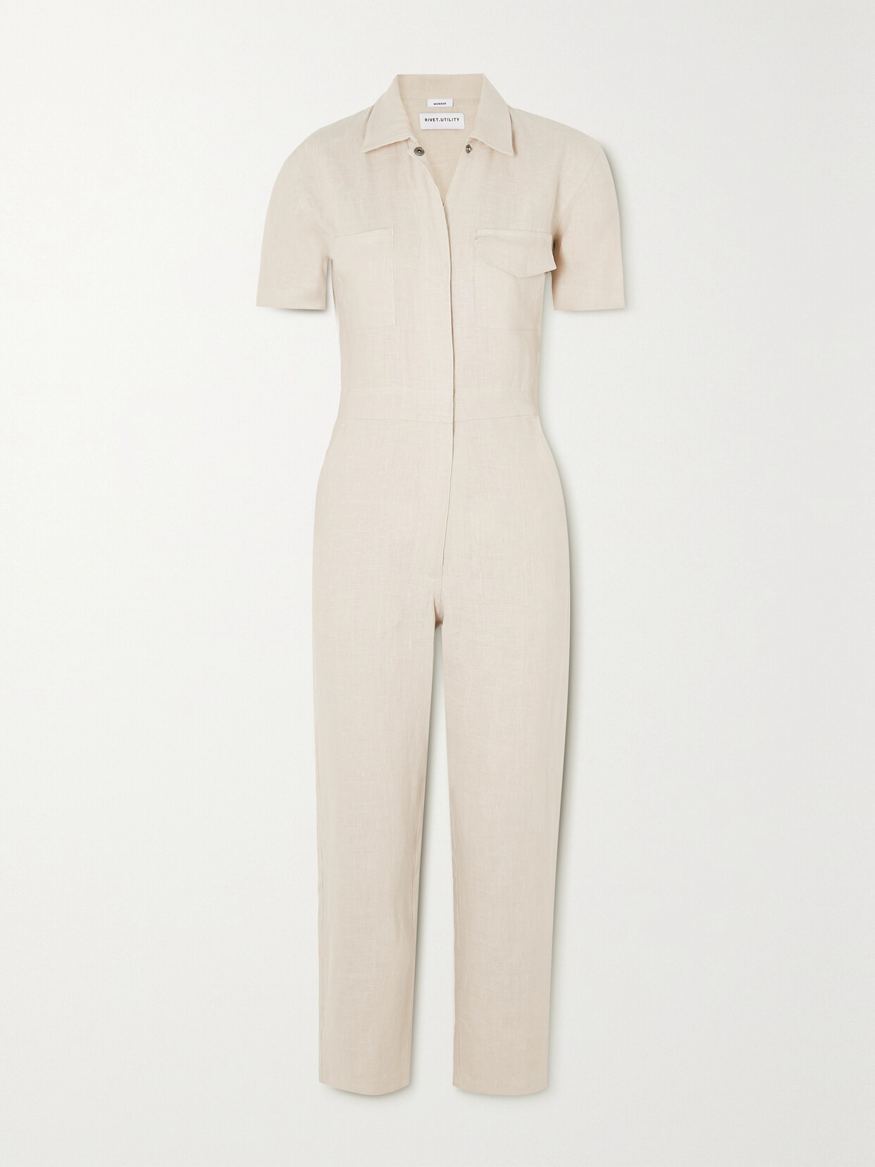 Rivet Utility + Net Sustain Worker Cropped Linen Jumpsuit - Neutrals