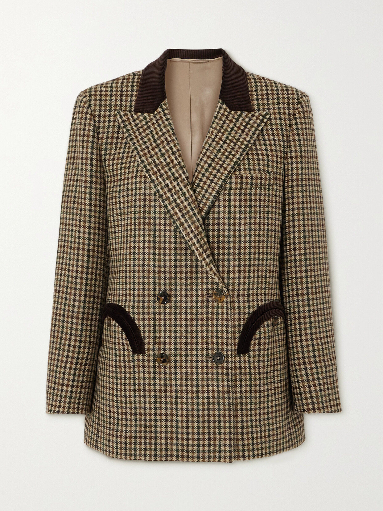 Blazé Milano - Naema Everynight Double-breasted Corduroy-trimmed Checked Wool Blazer - Neutrals